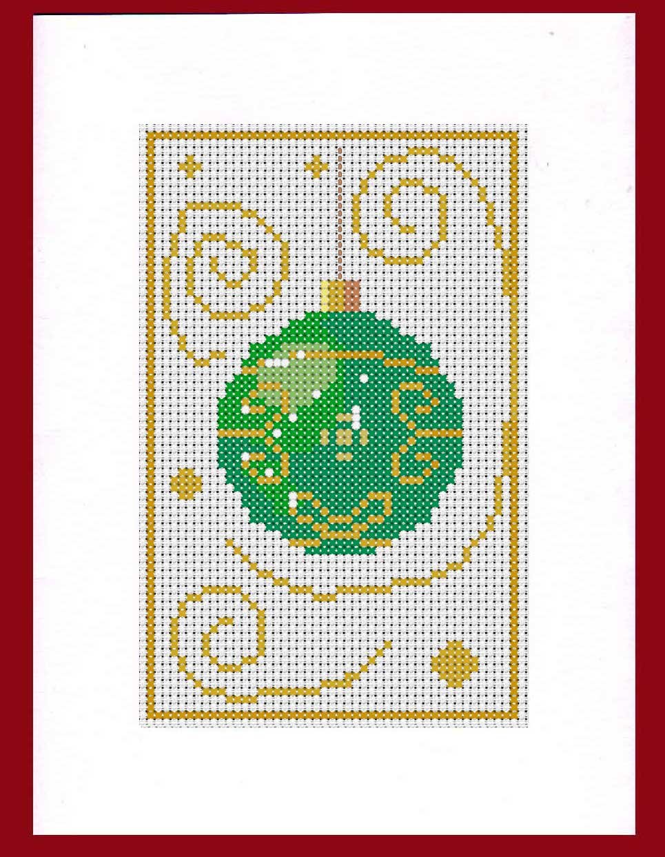 Cross Stitch Christmas Card Kit, Green Bauble