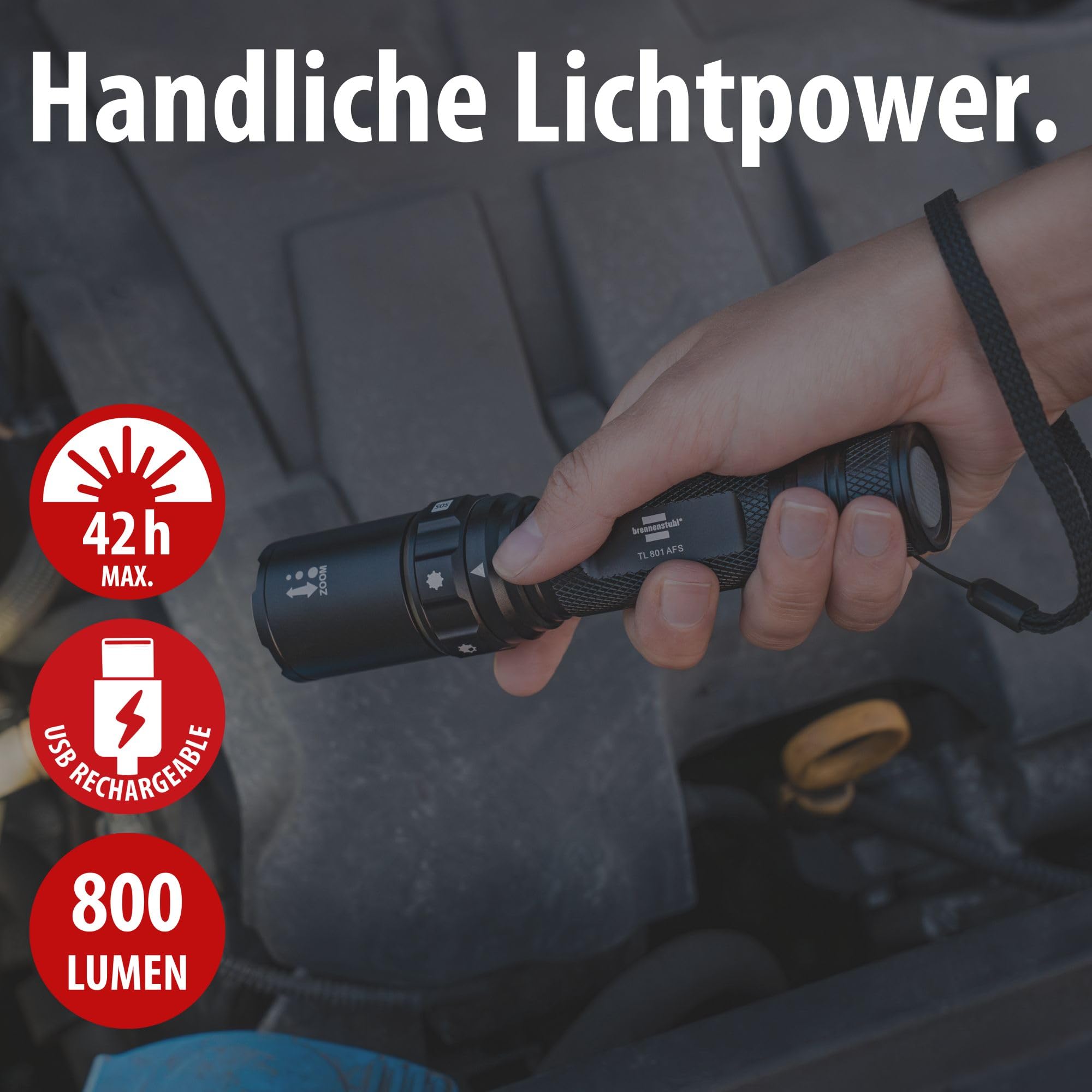 Brennenstuhl Akku Fokus Selektor LED Taschenlampe TL 801 AFS IP44, 800lm