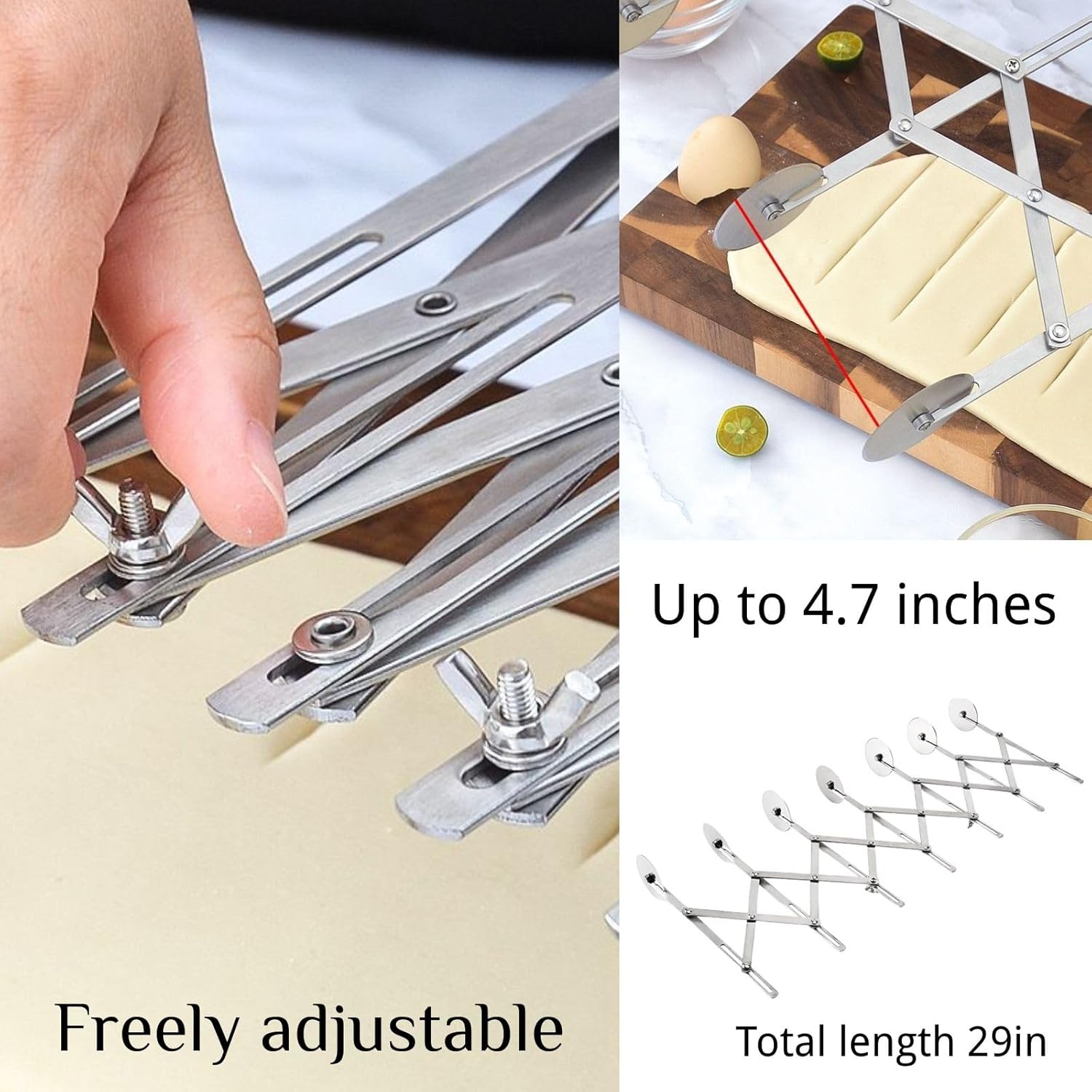 7-Wheel Pastry Cutter with Pastry Lattice Roller Cutter, Multi-Round Pastry Wheel, Pasta Making Tool with Adjustable Dough Cutter, For Brownie, Noodle Cutter, Pie Lettuce