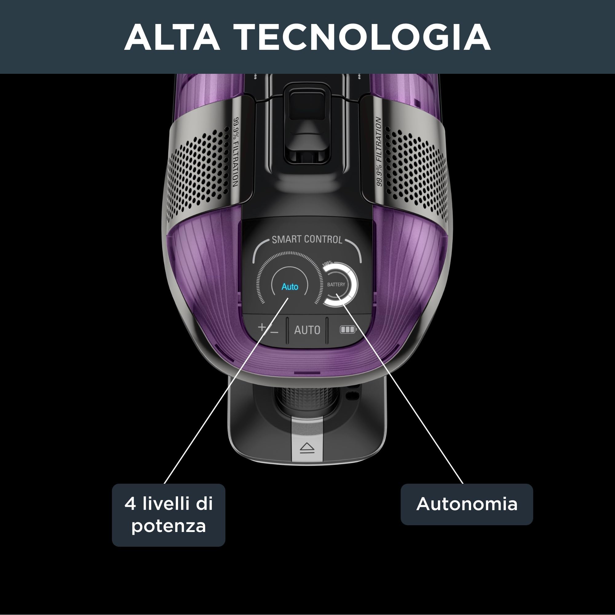 Rowenta X-Force Flex 12.60 Allergy, Aspirapolvere Senza Fili Potente con Regolazione Automatica della Potenza, Display, Stazione di Ricarica, Autonomia Fino a 45 Min, 150 AirWatt, RH98A0