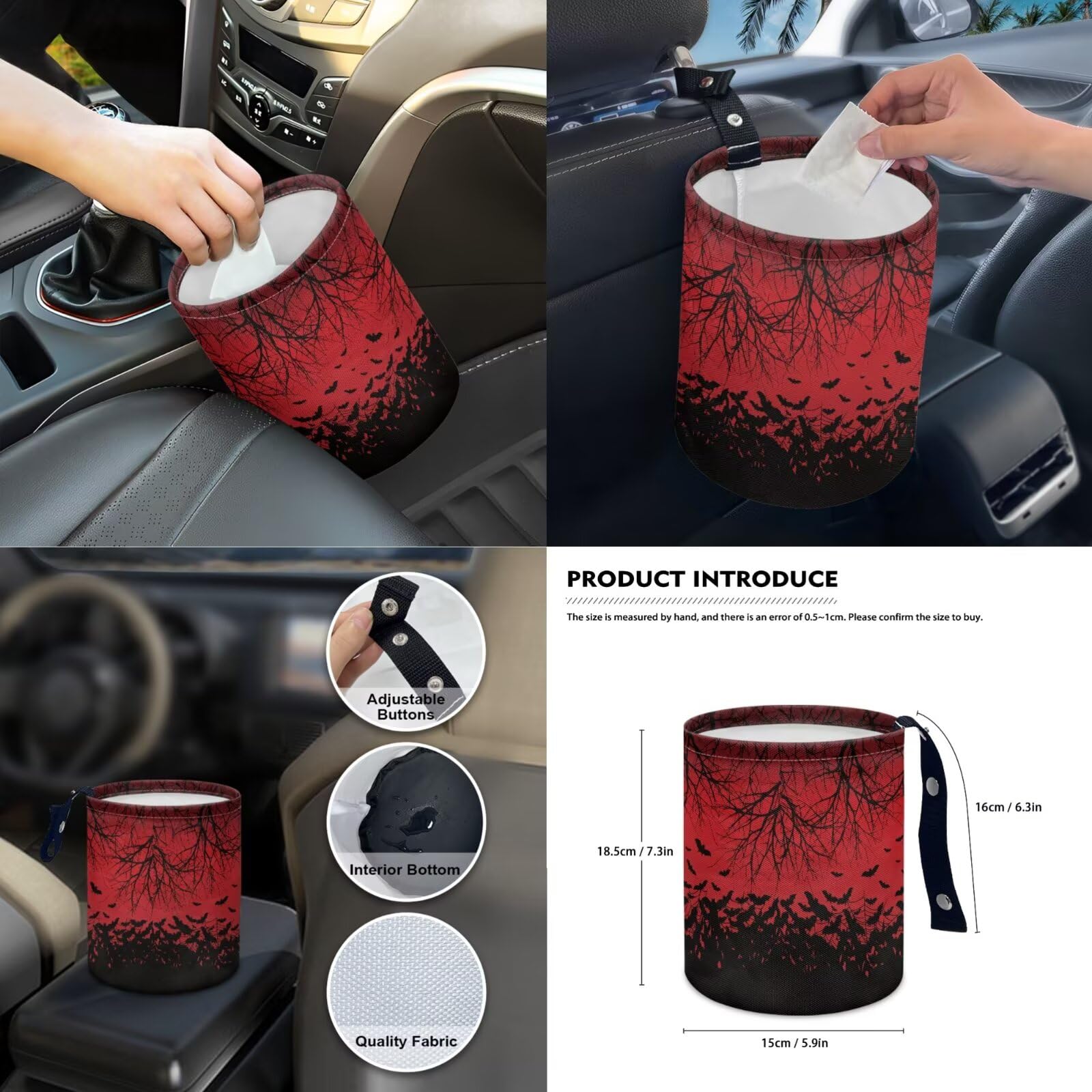 Set completo di coprisedili per auto con stampa di pipistrelli, coprisedili con schienale alto, coprivolante, console centrale, braccioli imbottiti, cuscinetti per cinture di sicurezza