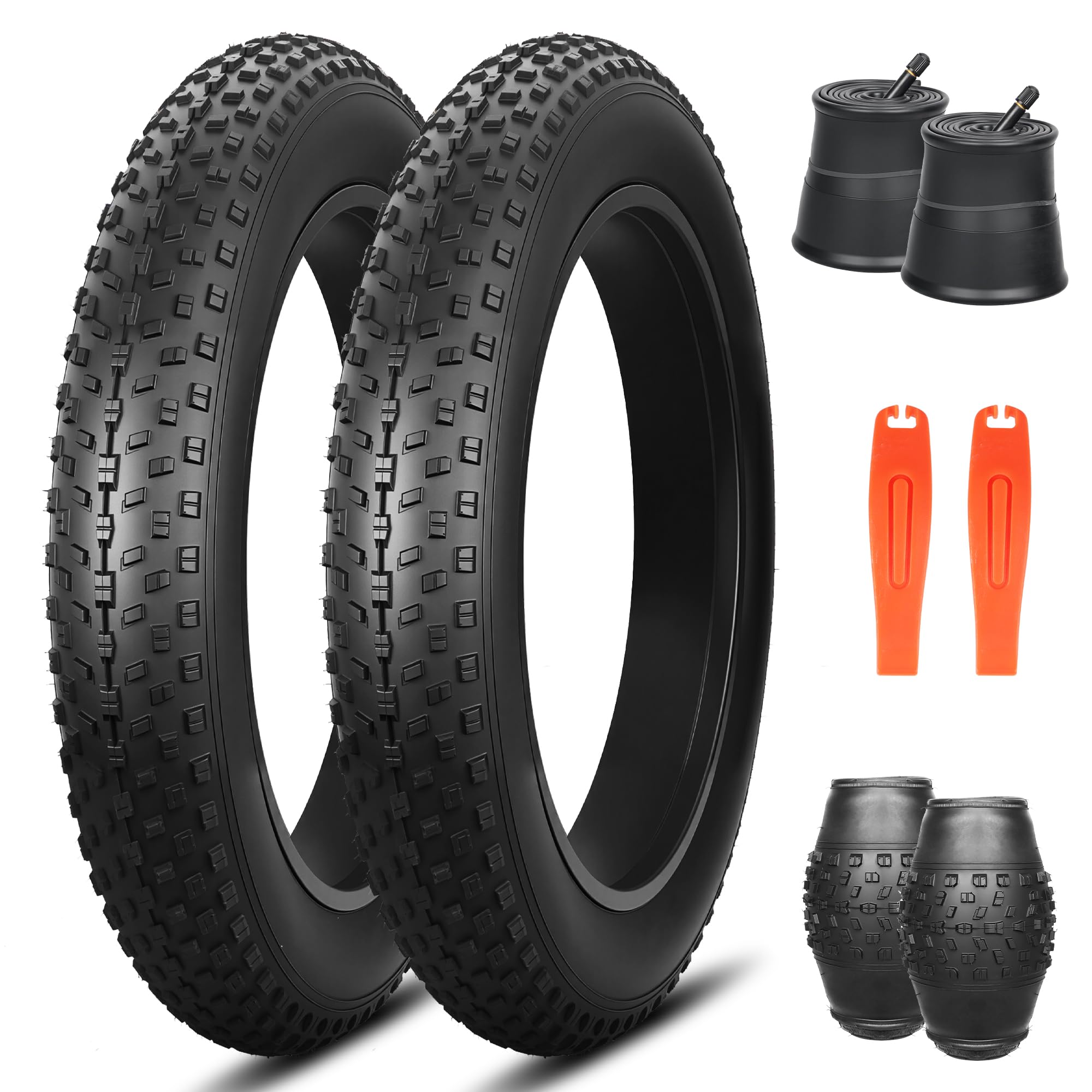 MEGHNA Fat Bike Tire 26 x 4.0 inch Electric Bike Tire Fat High Traction Replacement All-Terrain for Fat Bike E-Bike (Black - 2 Tires 2 Inner Tubes, 26 x 4.0 inch)
