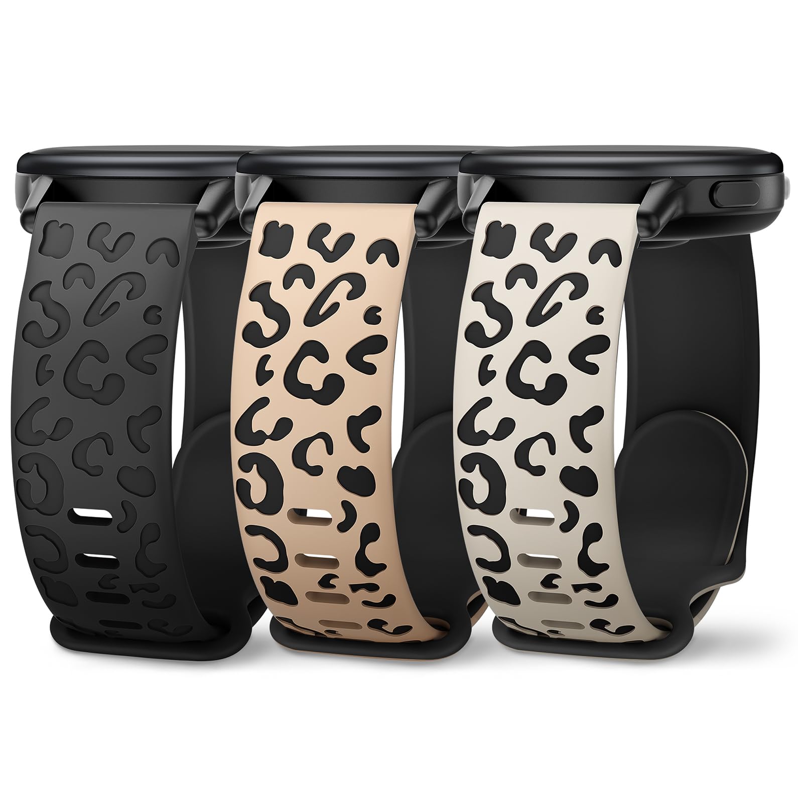 Huadea 3 Pack 20mm Leopard Engraved Watch Bands Compatible With Garmin Venu Sq 2/Vivoactive 6/Vivoactive 5/3/3 Music, Cheetah Silicone Strap