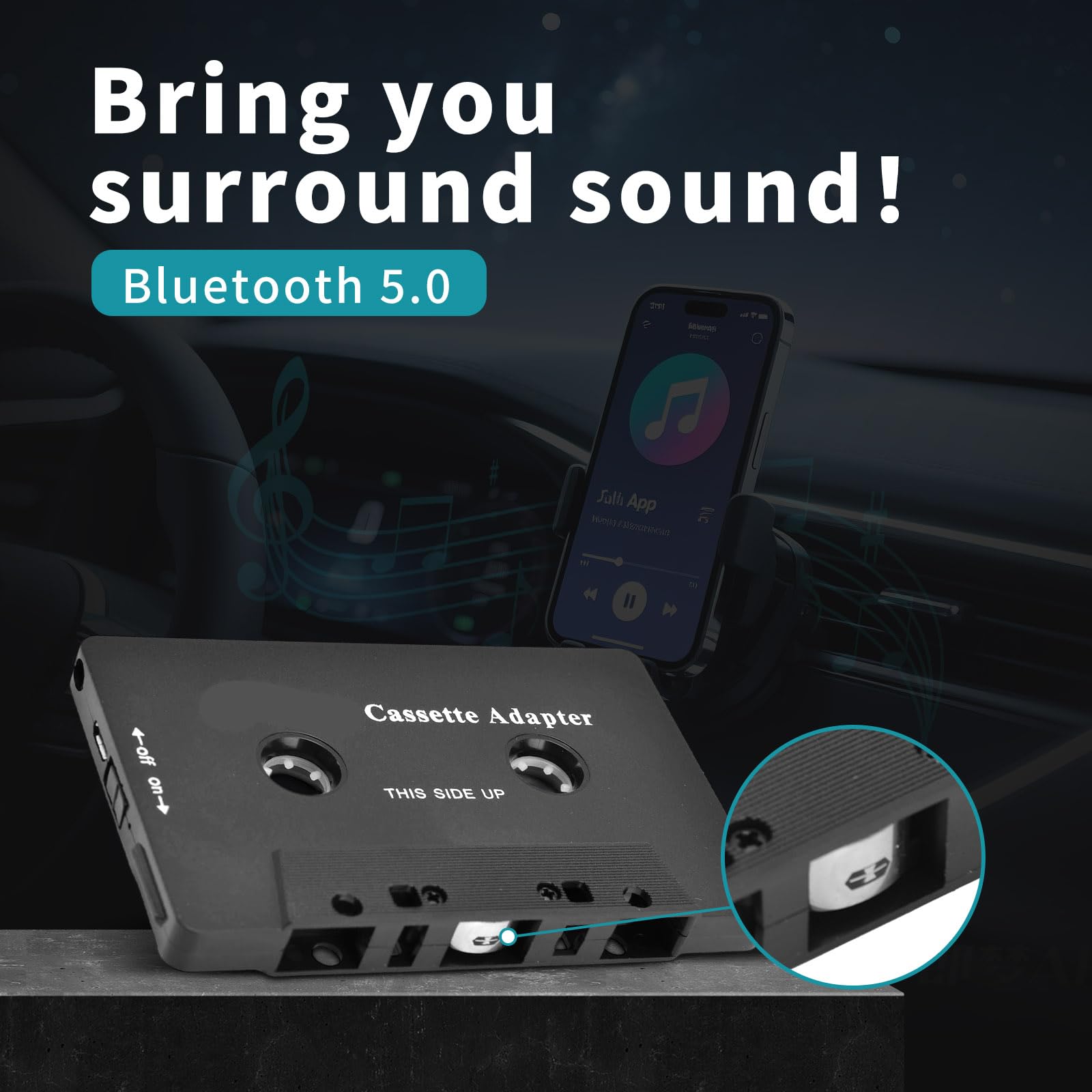 Adattatore Cassetta Autoradio BT 5.0, Cassetta Adattatore da Auto, Adattatore Bluetooth per Cassette, Ricevitore Audio Wireless Bluetooth per Ricevitore di Cassette Bluetooth per Auto con Cavo USB
