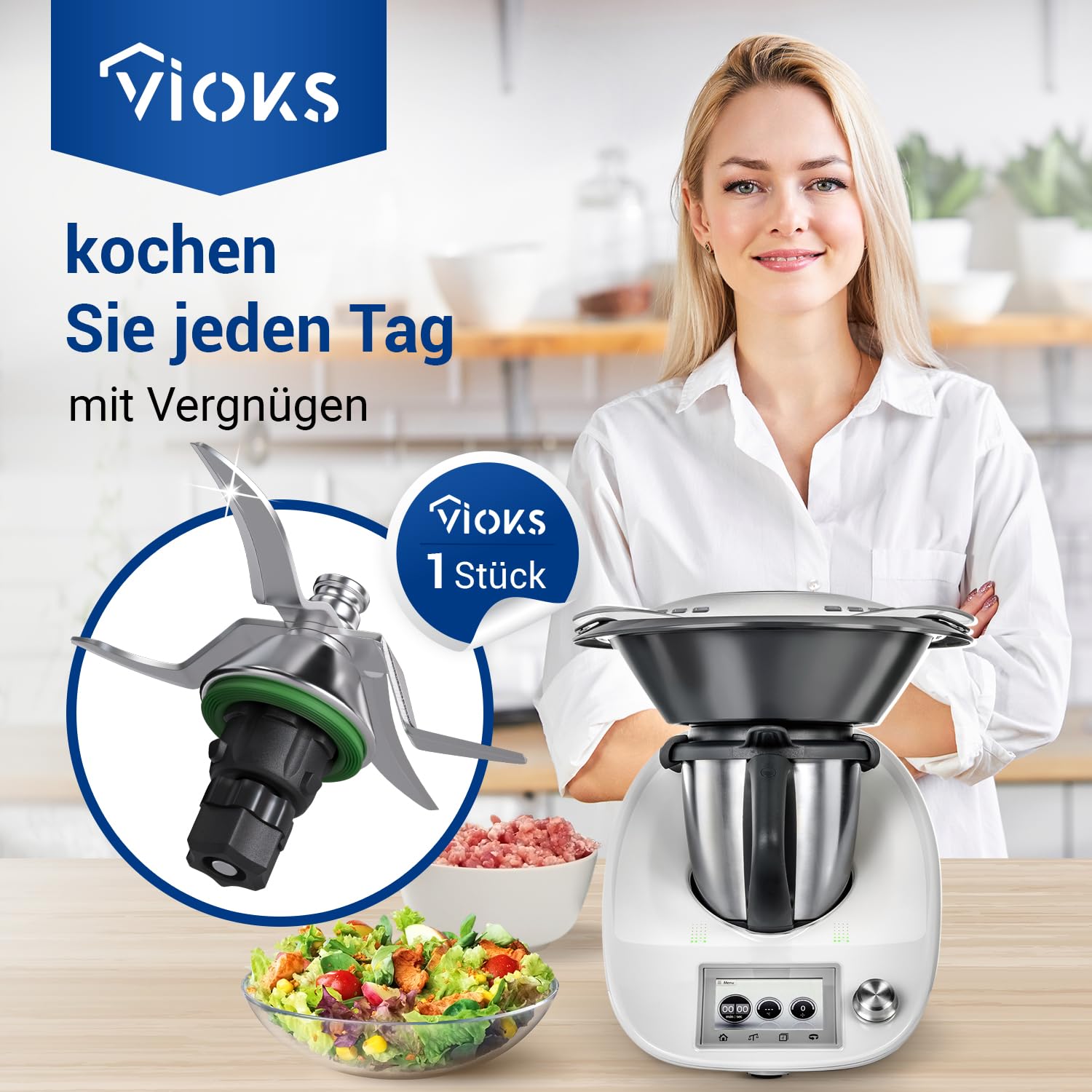 VIOKS Alternativ Messer kompatibel mit Thеrmomix TM5 | Ersatzmesser Mixmesser, aus Edelstahl SUS420, für Küchenmaschine