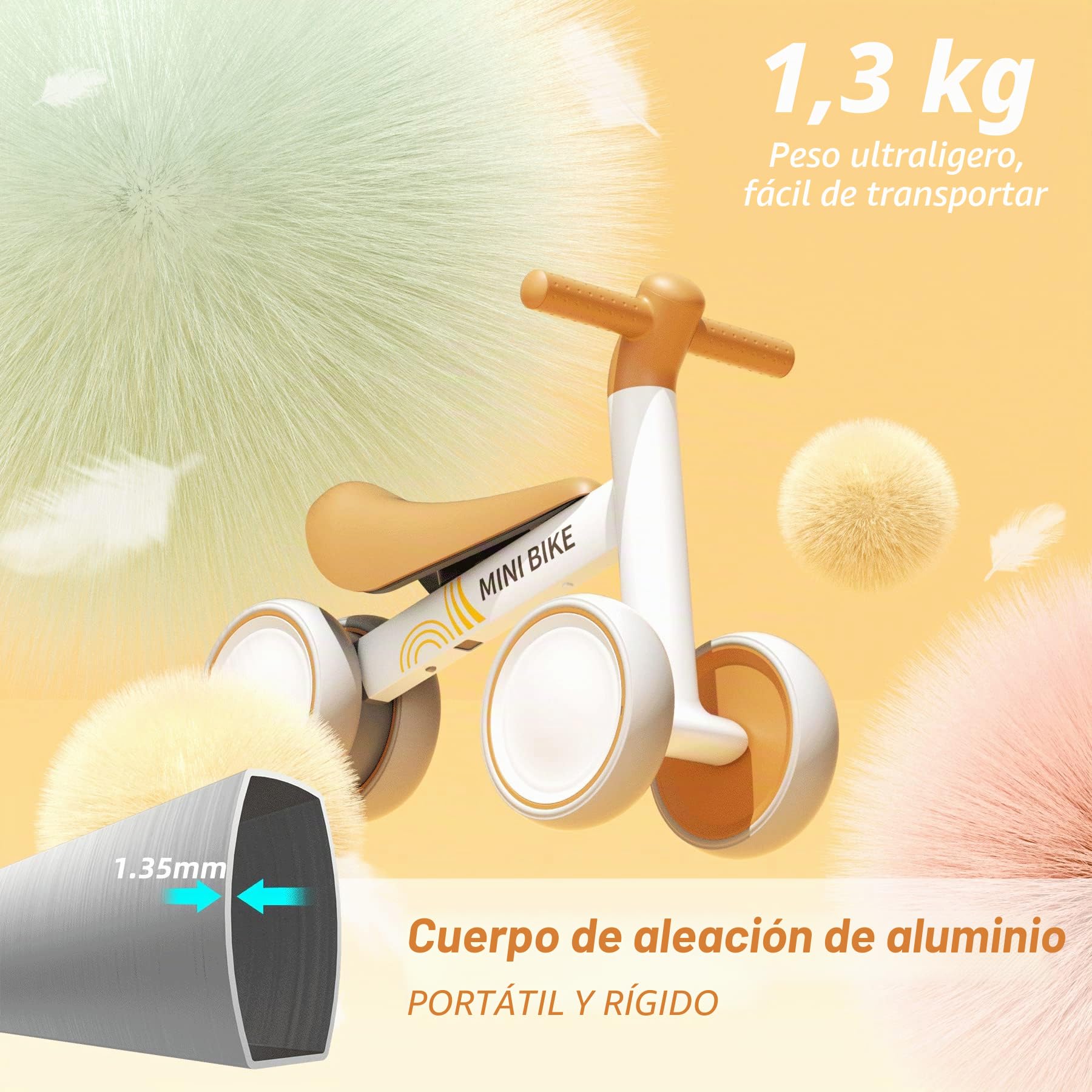 KORIMEFA Bicicleta de Equilibrio para pequeños de 1-2 años, Bicicleta sin Pedales con 4 Ruedas de Juguete para bebés de 10-24 Meses, Primera Bicicleta para niños y niñas como Regalo Cumpleaños