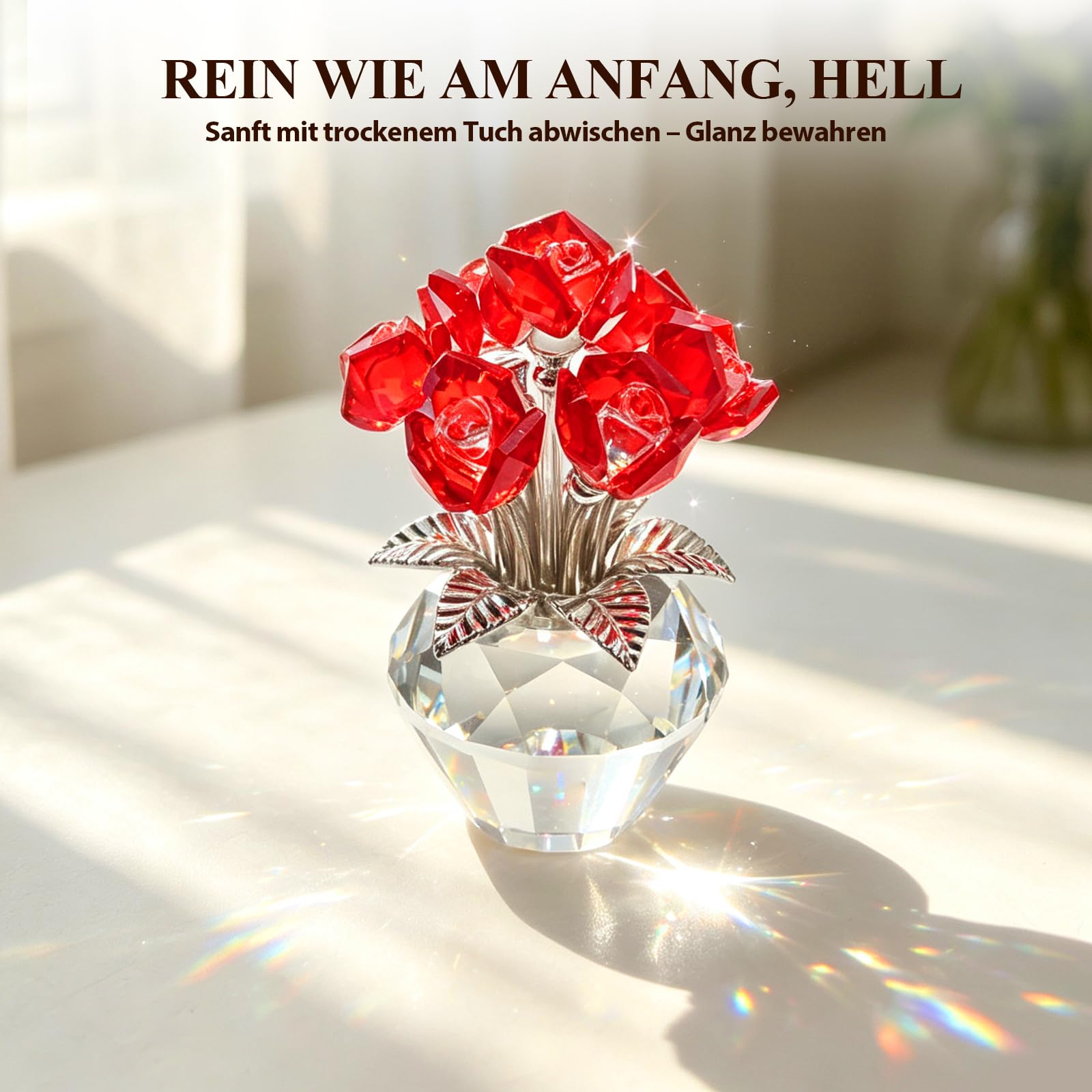 Hoypeyfiy Rote Kristallrosen, Kristallrosen in Einer Diamantvase, Ideal Als Wohnaccessoire Oder Als Romantisches Geschenk