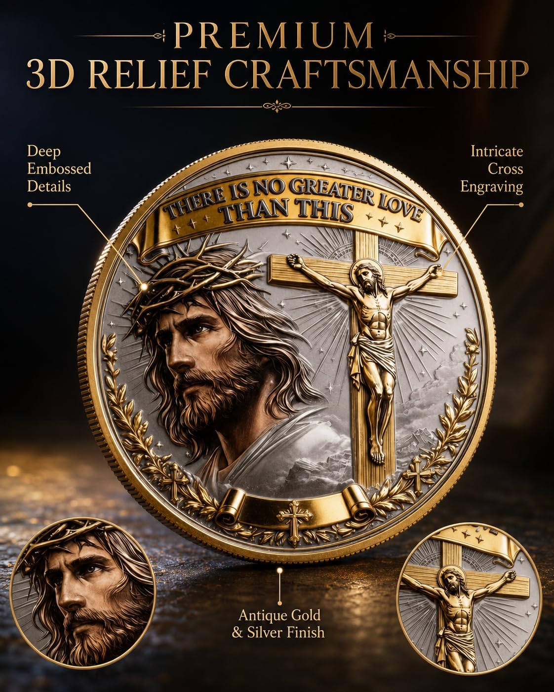 10Pcs Christian Challenge Coins, Raised Detail Set image 3