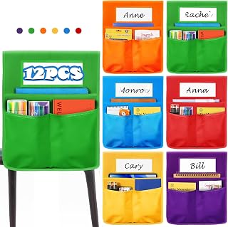 OCHIDO Chair Pockets for Classrooms Chairback Pocket Chart 16 x 20 Inch,Student Chair Pockets for Classrooms,Desk Organizer Pocket Chair Bag for Seat School Classroom,6 Color,12 Pack