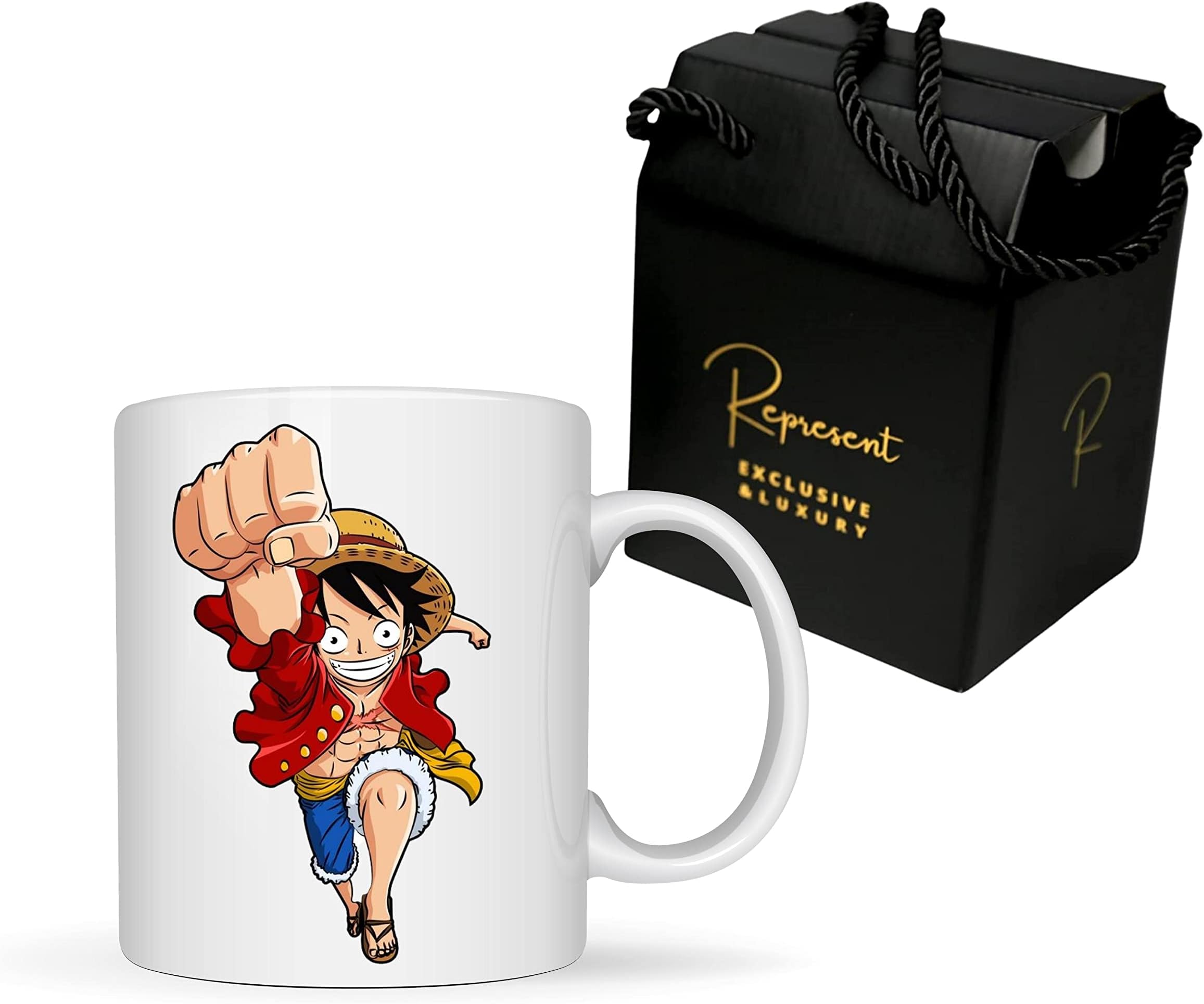 One Piece Luffy Coffee Mug-White ceramic cup packed in black and gold giftbox-Set for Anime Lovers