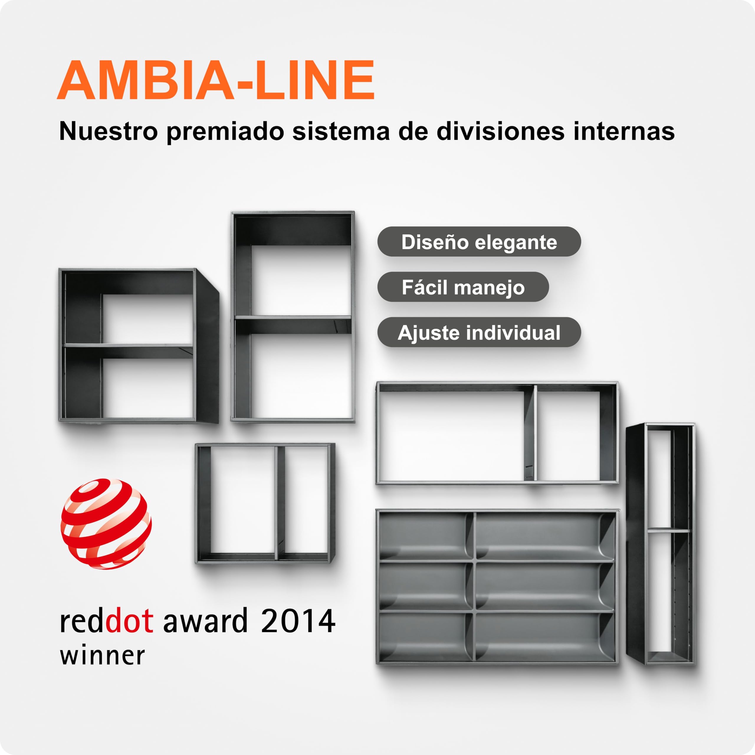 blum AMBIA-LINE cubertero con Soft-Touch | organizador de cajón premium para cajones y muebles de cocina modernos | protege, ordena y organiza cubiertos | 42×30×5 cm | Gris Orion