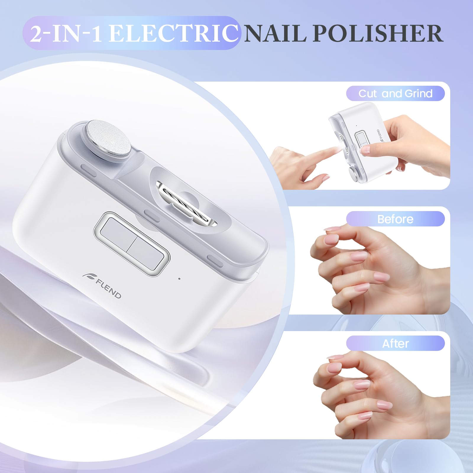 Elektrischer automatischer Nagelknipser, tragbare Nagelfeile, kein Lärm, Nagelreste, Nagelabdecken, Schleifen und Polieren, 2-in-1, einfache Bedienung, LED-Licht, Nagelschneider, Schneider für Kinder
