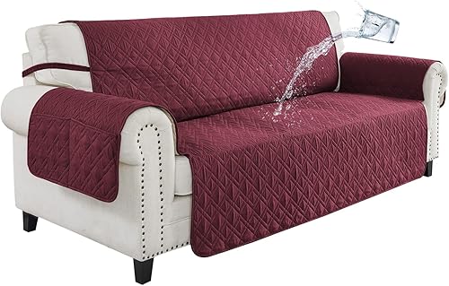 Miniatura 4 de RBSC Home Funda de sofá grande de 78 pulgadas, diseño de Navidad, color rojo burdeos, fundas impermeables para sofá de cuero protector contra perros