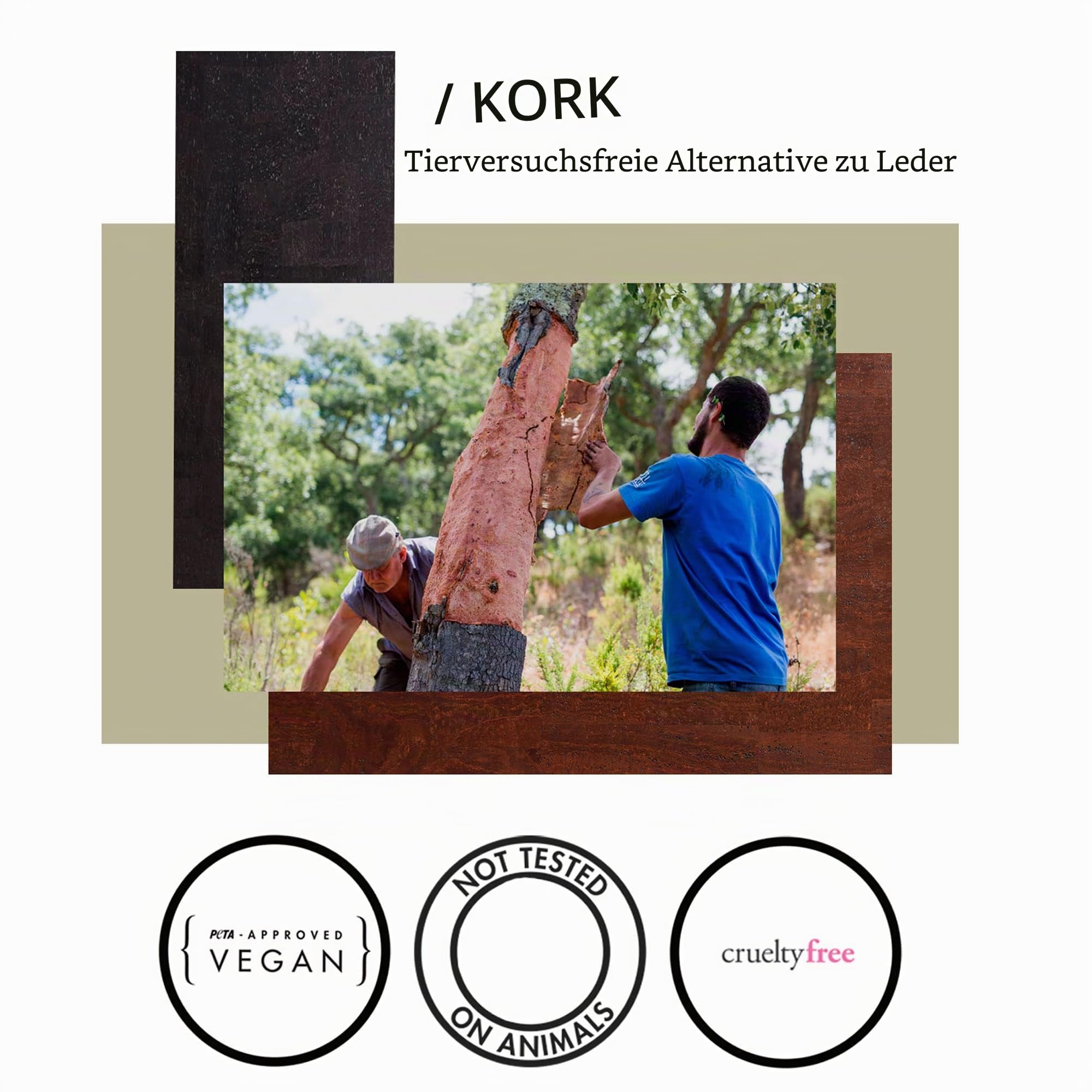 Corkor Vegane Umhängetasche Damen Geldbeutel Schultertaschen Handtasche Schulter Natur-Leder Natur Korkleder