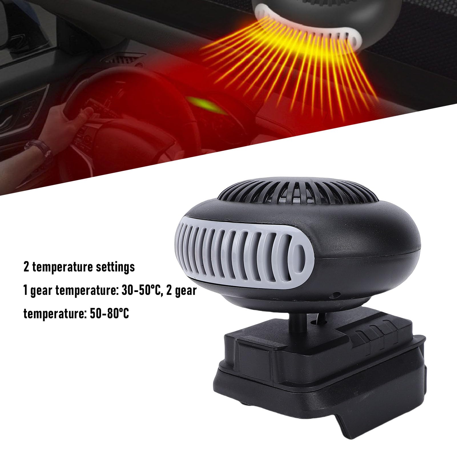 banapoy 170W-Autoheizung, Kabellose Tragbare Auto-Windschutzscheiben-Entfroster-Nebelentfernung, Kleine Raum-Schnellheizung, für SUV, LKW, für 21V-Werkzeugbatterie (Mit USB)