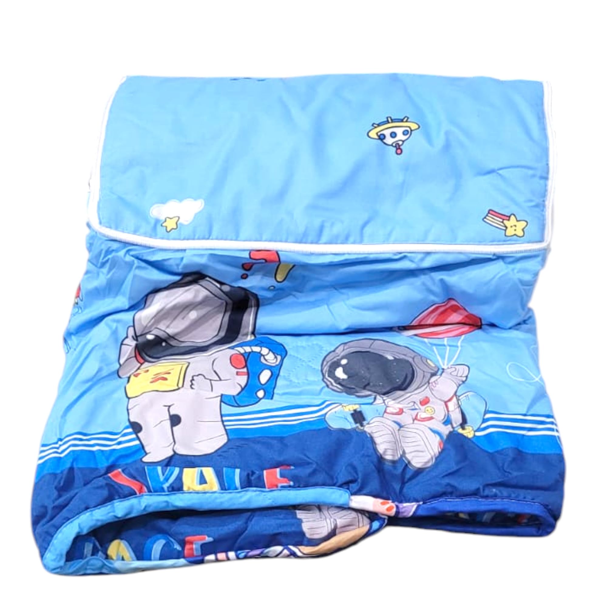 SHAKTISM Space Theam Kids Cartoon Print Dohar Blanket, Glace Cotton,Dohar for Kid Boys & Girls | Glace Cotton Soft Comforters for Kids King Size 110 x 150 cm, Space Blue 2