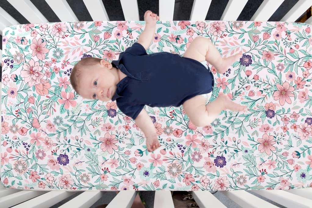 Jupeollon Crib Sets for Girls Giraffe Floral Baby Nursery Crib Bedding Set for Girl Toddler 4Piece Included Crib Comforter Fitted Sheet Crib Skirt Blanket Pink White : Baby