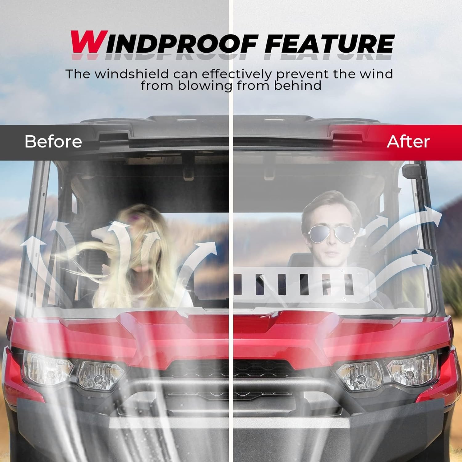 KEMIMOTO Vented Front Windshield Compatible With 2016-2026 Can-Am Defender HD5/HD8/HD10/MAX, Scratch-Resistant Hard Coated Clear Polycarbonate (With Slide-Vent)