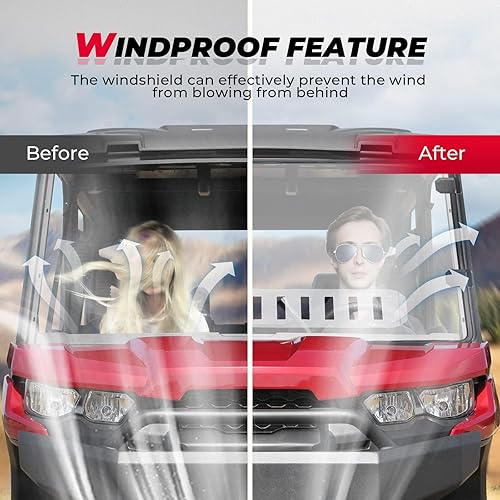 Miniatura 3 de KEMIMOTO Parabrisas delantero ventilado compatible con Can-Am Defender HD5HD8HD10MAX 2016-2025, policarbonato transparente con revestimiento duro