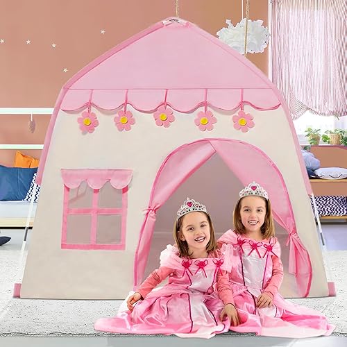 Miniatura 8 de TTLOJ Tienda de campaña de regalo para niños, color rosa para niñas, postes actualizados, castillo de princesa, juguetes de regalo para niños