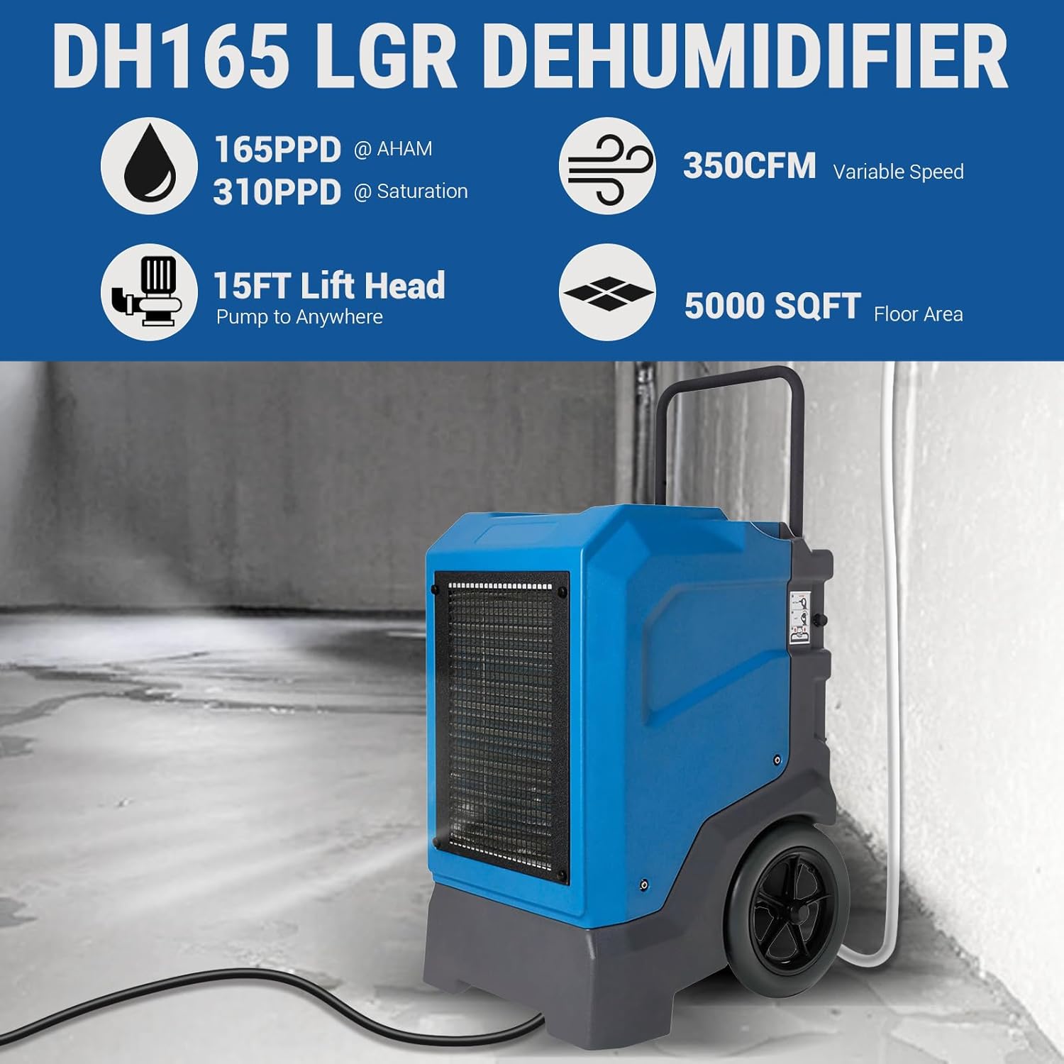 MOUNTO Restoration Bundle – 1× DH165 310-Pint Commercial Dehumidifier with Pump + 2× AM33 1/3HP 2000CFM Air Movers – Industrial Drying Kit for Basements, Crawl Spaces, and Job Sites