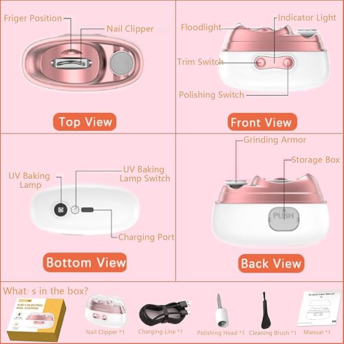Miniatura 6 de Cortaúñas eléctrico automático 4 en 1 con almacenamiento integrado, luz LED, 2 velocidades, recortadora de uñas para bebés/personas mayores, regalo