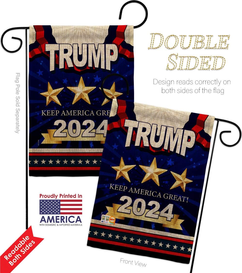 Keep America Trump Garden Flag-2pcs Patriotic Vote President Donald Election Support United State American House Banner Small Yard Gift Double-Sided, Thick Burlap, 2 pcs Flags Pack