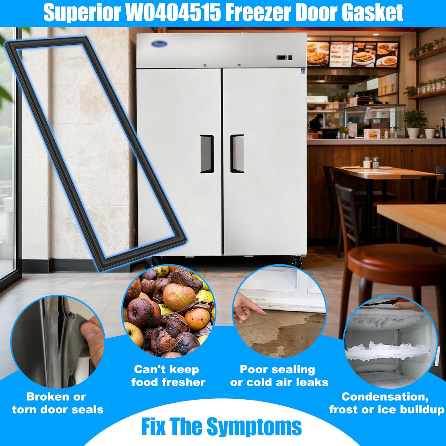 Upgraded W0404515 Refrigerator Door Seal Compatible with Atosa Commercial Upright Reach-In Freezer MBF8002 MBF8003 MBF8005 MBF8006 Freezer Door Gasket Black Cooler Door Gasket Atosa Magnetic Gasket
