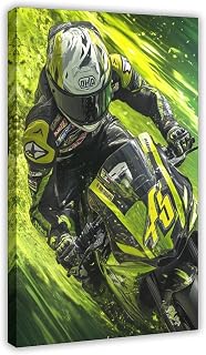 JDBeehpy Motorcycle Wooden Frame Canvas Wall Art Cool Motorcycle Poster Painting Green Graffiti Wall Art Street Art Printing Suitable for Decoration in Bedrooms Living Rooms Garages 12x18inch(30x45cm)