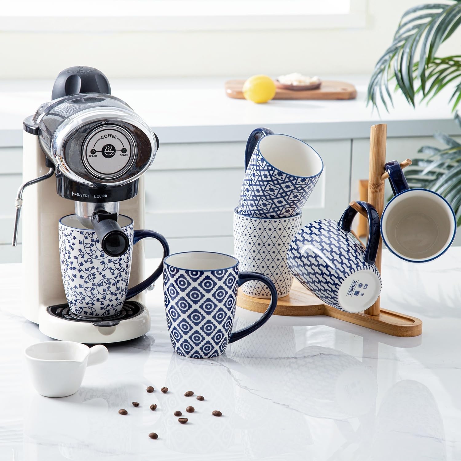 Ceramic Coffee Mugs Set - 16 Oz Large Porcelain Tea Cups with Handle for Men Women Latte Cocoa Cappuccino - Christmas Housewarming Gift - Dishwasher Safe - Set of 6 - Vintage Blue - Image 9