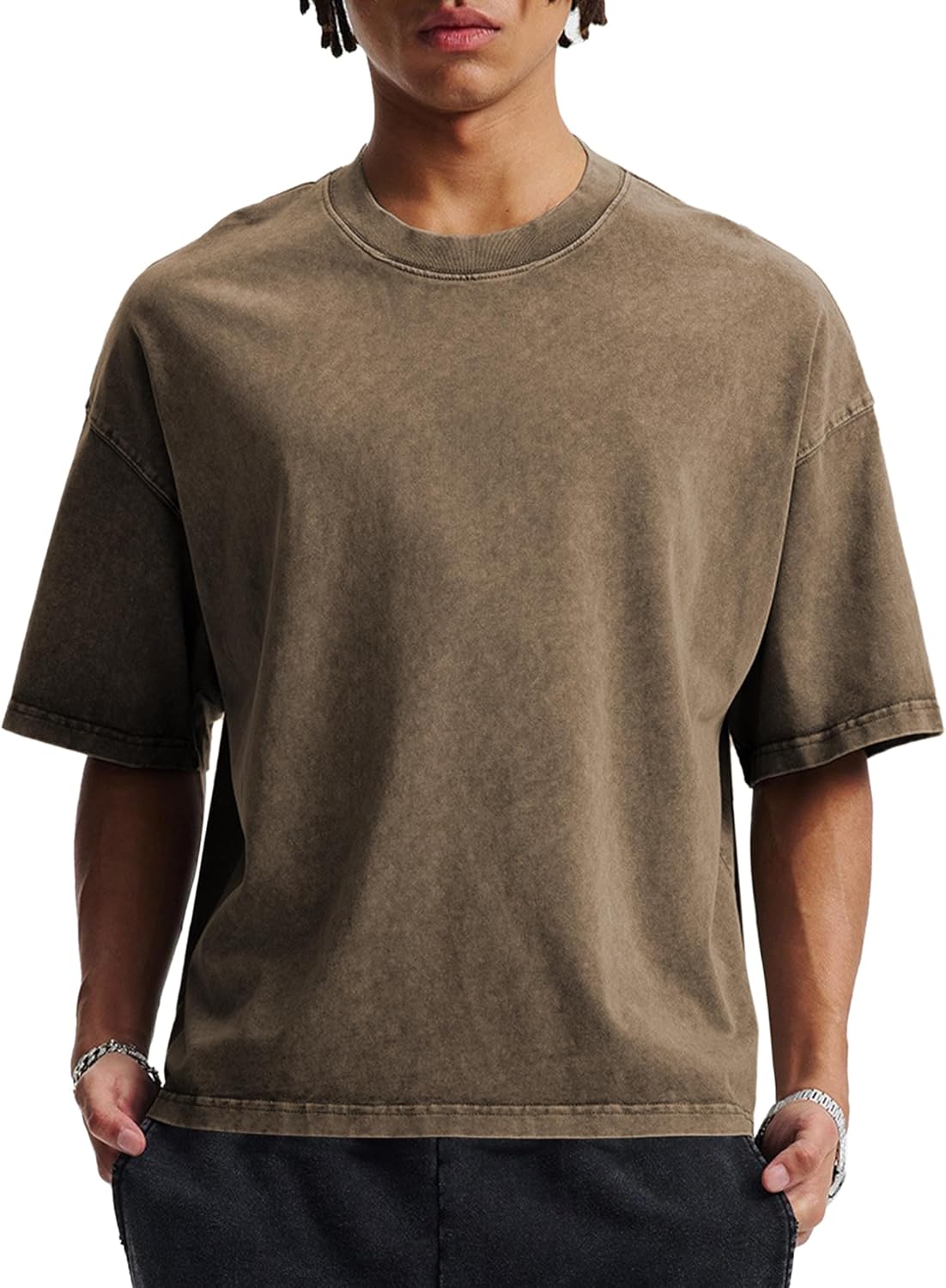 Retro Mens T-Shirts Short Sleeve Boxy Crew Neck Vintage Acid Wash Workout Tops Athletic Shirts Streetwear Basic Tee