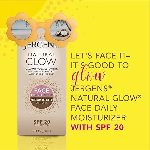 Miniatura 4 de Jergens Hidratante facial con brillo natural sin aceite SPF 20 tono de piel medio a tostado protector solar facial diario de 2 onzas con protección