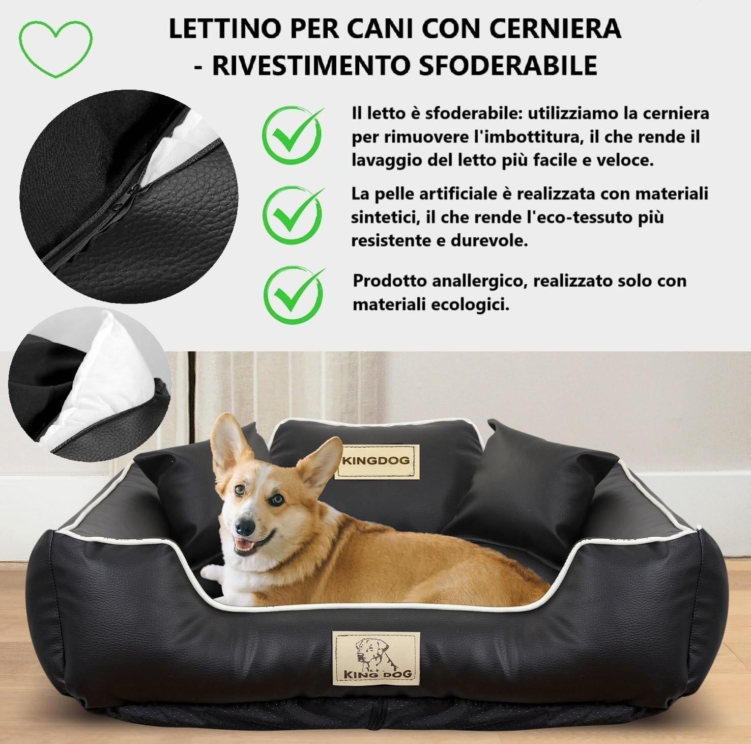 Letto per Cani Medio Taglia M 75x65 cm | Personalizzazione - Nome del Cane | Copertura Rimovibile e Lavabile | Divano per Cani Adatto al Lavaggio | Base antiscivolo | Cuccia Cane Interno Nero