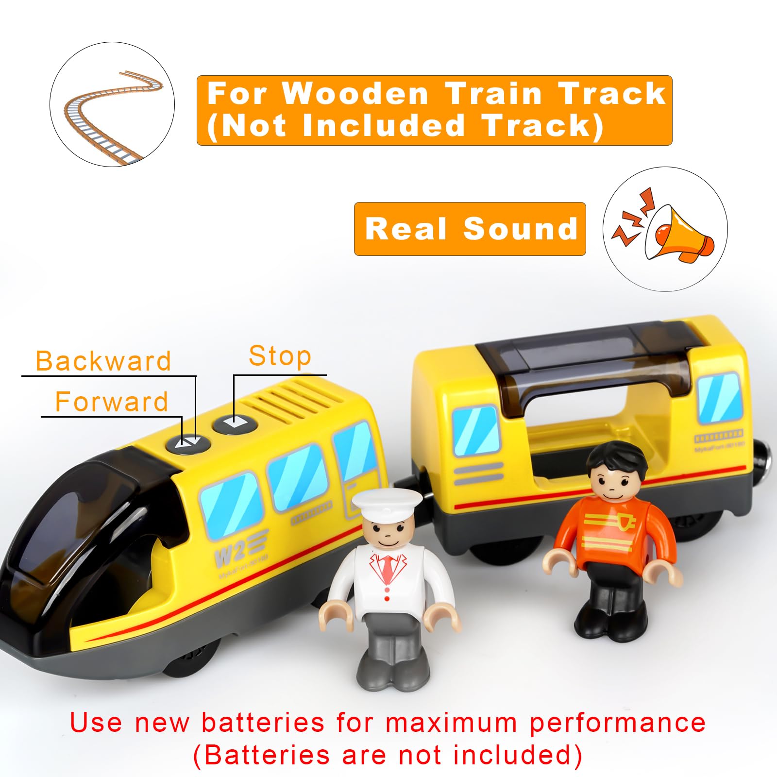 Locomotiva ad Azione a Batteria (Connessione Magnetica), Trenino Elettrico per Bambini Trenino Giocattolo, Potente Set di Proiettili per Motore per Thomas, Brio, Chuggington, Età 3+ Anni, Giallo
