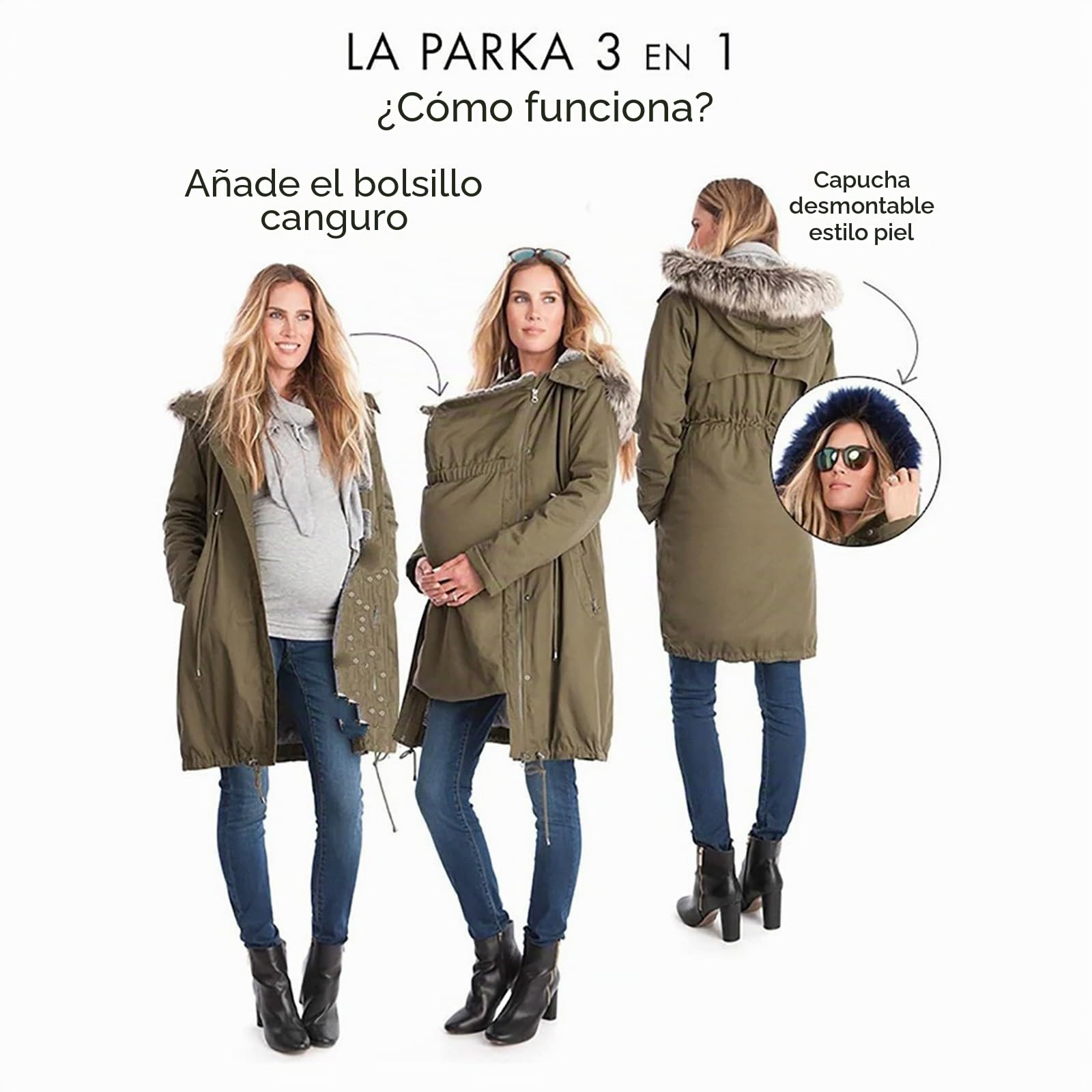Abrigos de Invierno para Mujer, Chaqueta Larga de Algodón, Chaqueta de Maternidad, Chaqueta de Invierno, Monocolor, Cálido, Chaqueta de Entretiempo 3 en 1