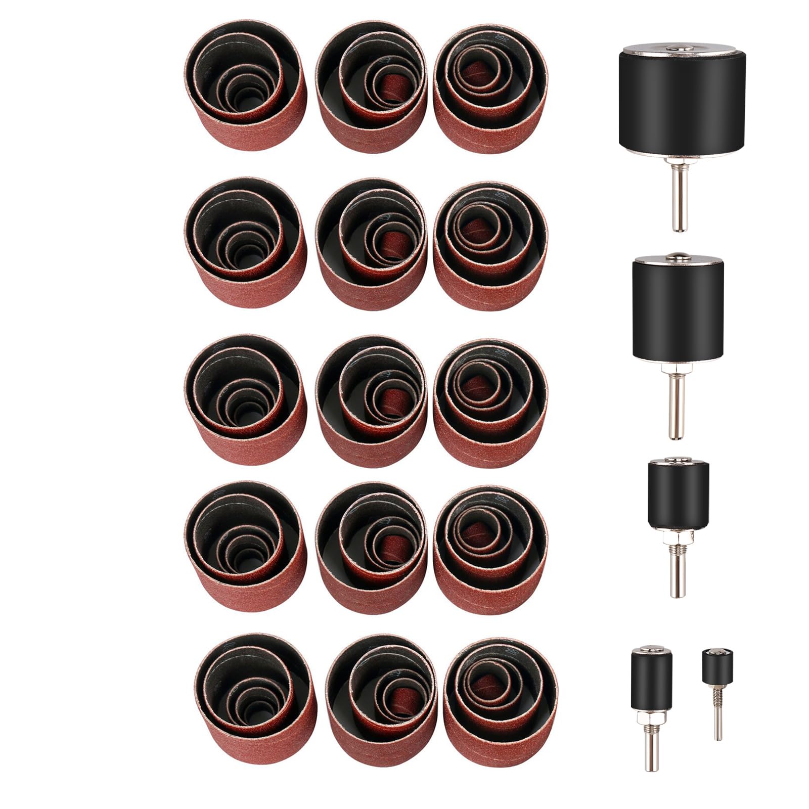 FreeTec Lot de 80 ponceuses à tambour, 60, 80, 120, 150, 240, grains, manchons de ponceuse avec tambours en caoutchouc, forets de ponçage pour presse à bois et perceuse électrique