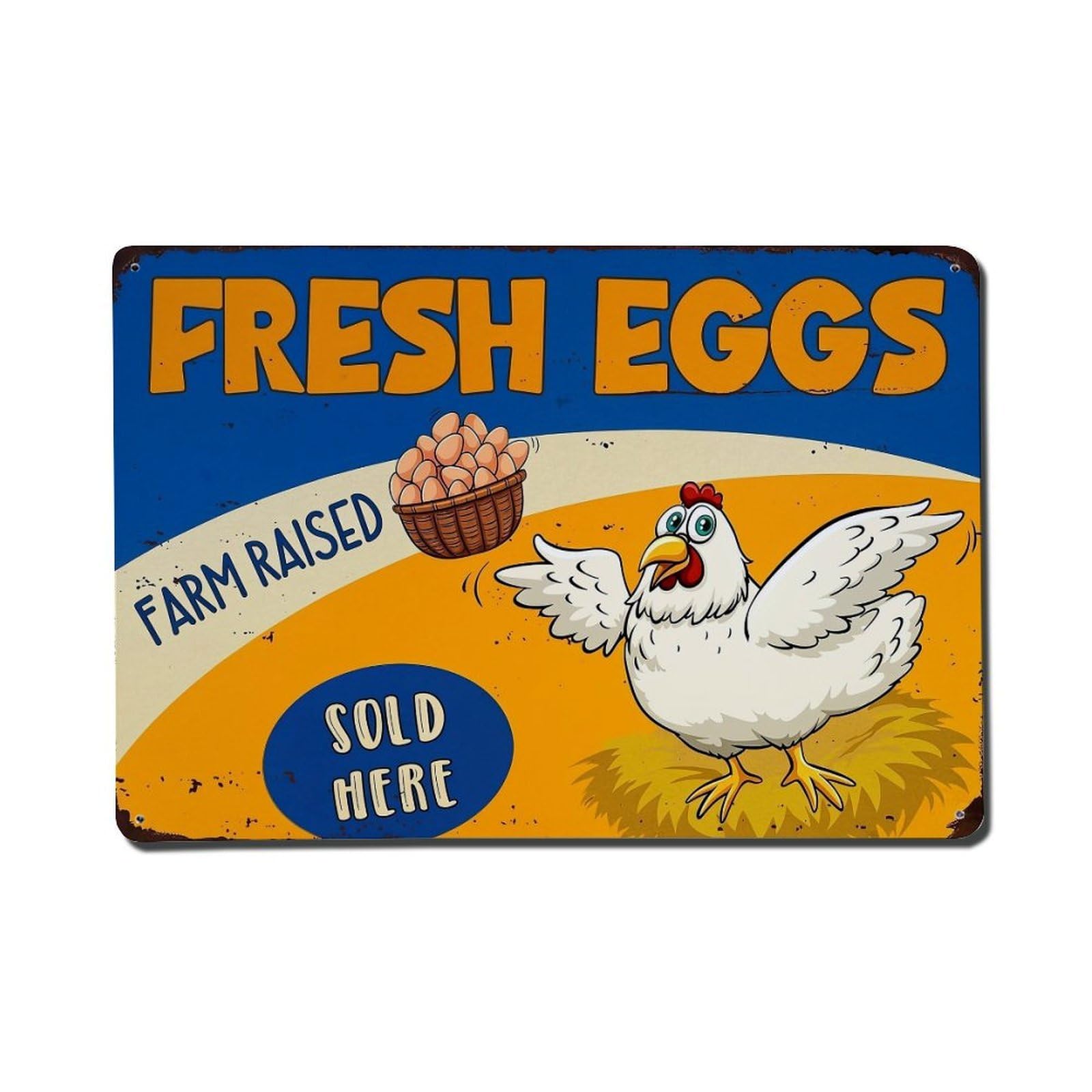 Fresh Eggs Farm Raised Sold Here Retro Metal Tin Sign, Vintage Metal Poster for Home, Gaming Room, Studio Workshop,Bar,Garage Wall Art Decor 8x12 Inch