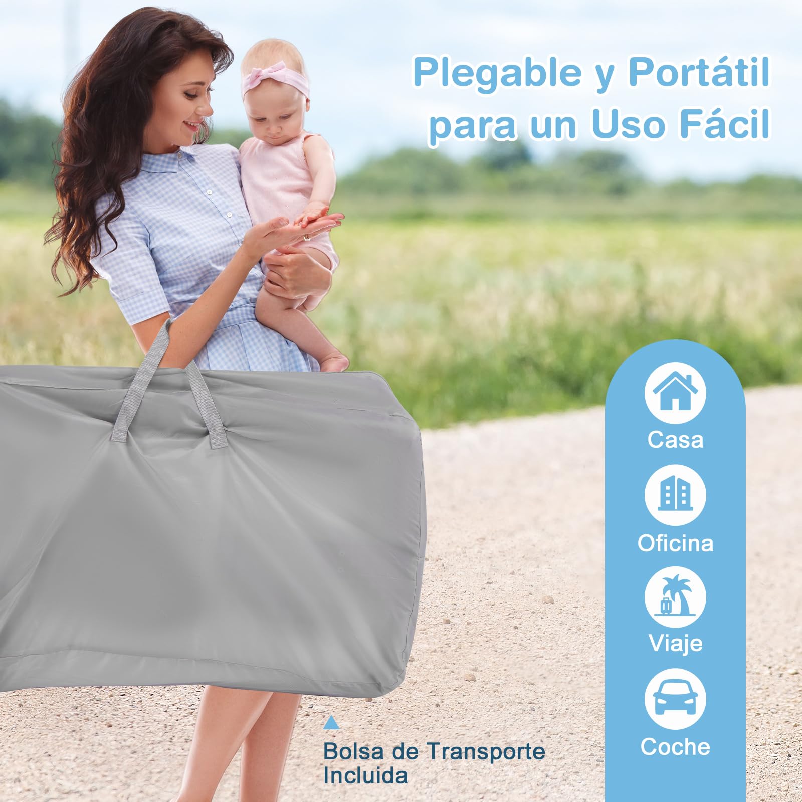 COSTWAY Cuna Colecho, Mini Cuna para Bebe con Altura Ajustable de 6 Niveles, Estante, Ruedas Bloqueables, Colchón y Bolsa de Transporte (Gris Ligero)