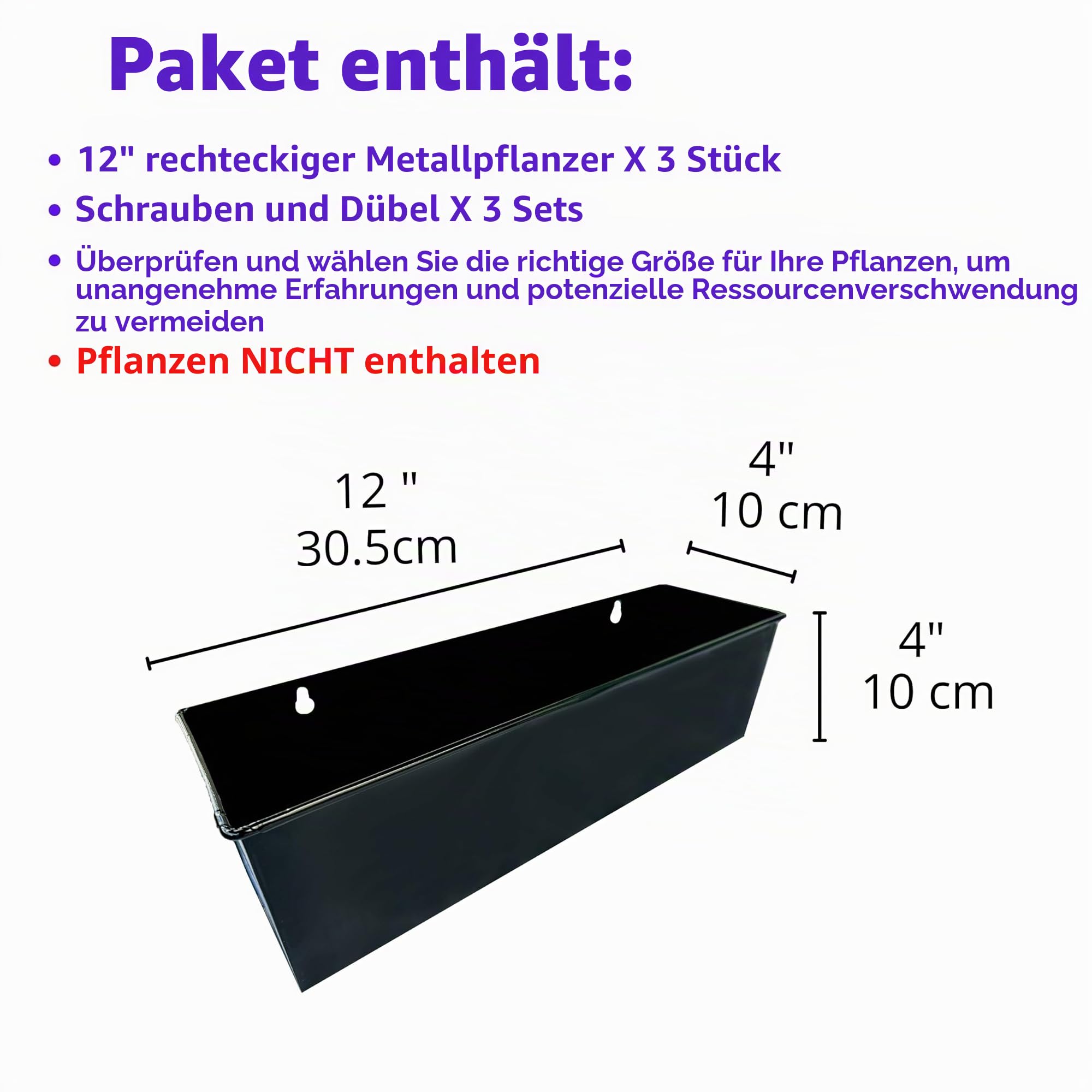 LáLáGreen Wand-Pflanzgefäß, 30,5 cm, große Wandhalterung, Sukkulenten-Übertöpfe, schwarz, Wandbehang, rechteckig, Metall, Blumentopf, Fenster, Pflanzkasten, Zaungeländer, minimalistisches schwebendes