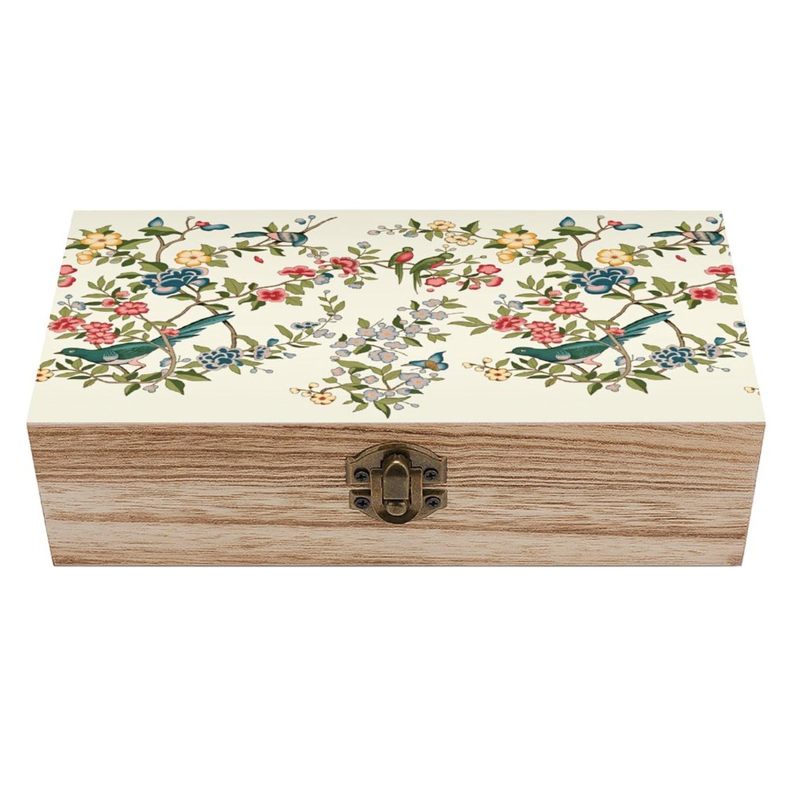 asbwuo Charming Floral Bird Vintage Wooden Keepsake Box