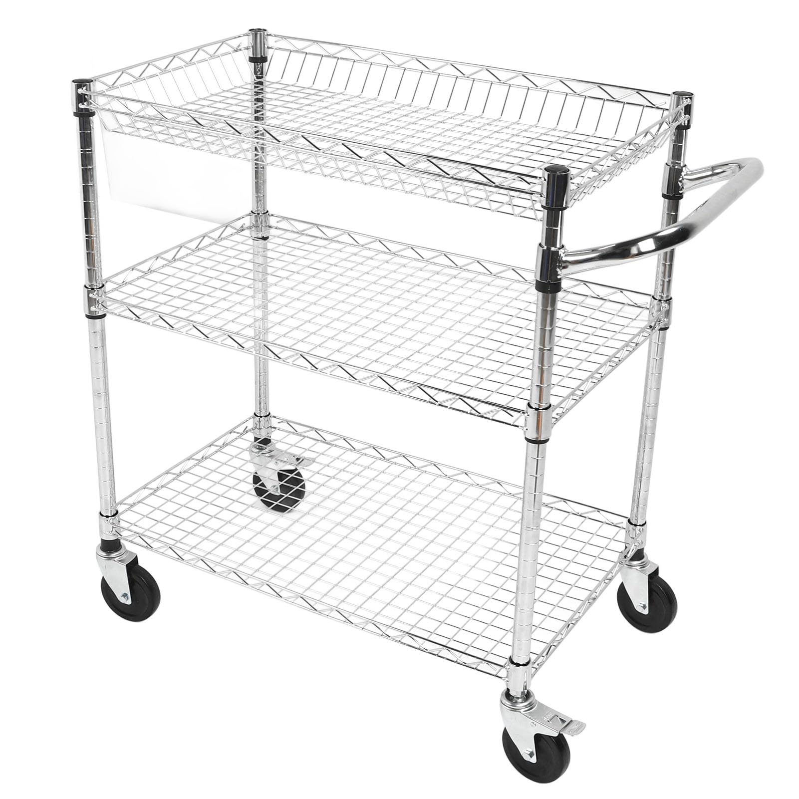 Ausla Carrello Portaoggetti con Rotelle, Carrello Portaoggetti con Rotelle a 3 Livelli in Acciaio Al Carbonio con Ripiani e Clip Regolabili, con in Metallo per Cucina Sala da Pranzo Garage Ufficio