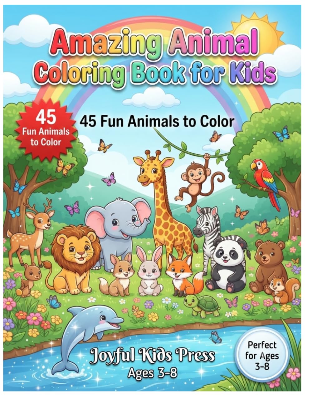 Amazing Animal Coloring Book for Kids: 45 Cute & Easy Animal Coloring Pages with Fun Activities for Ages 3–8