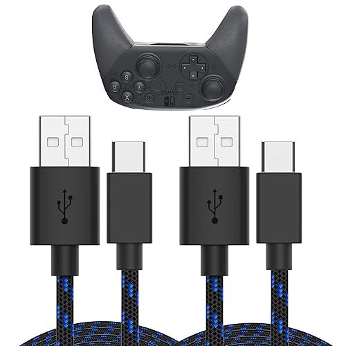 TALK WORKS USB-C Charger Cables for Nintendo SwitchLite + Switch OLED & Pro Controller - 10ft Long Nylon Durable Braided USB Type C Charging Cable