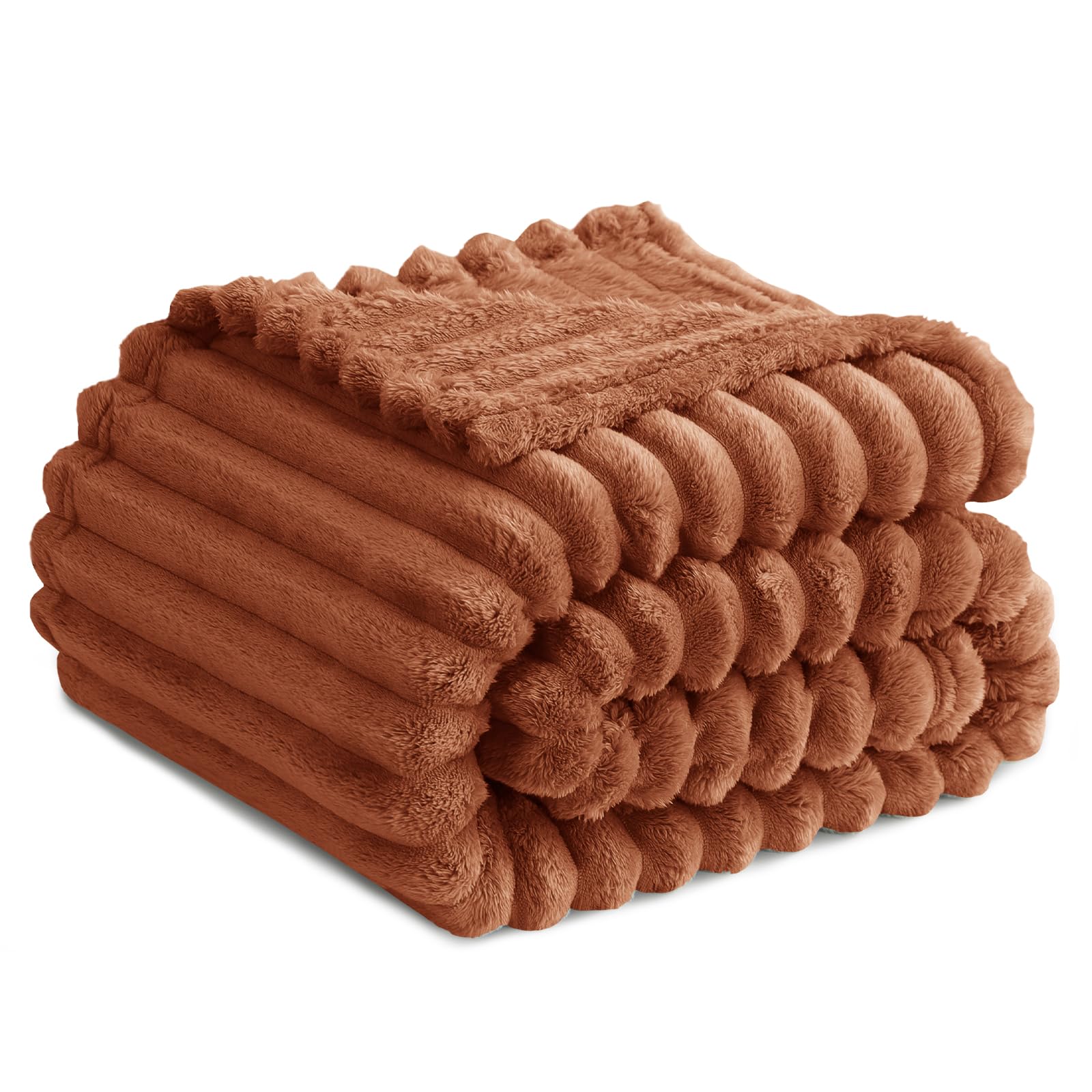 RUIKASI Orange Fleece Throw Blanket for Sofa - Double Fluffy Terracotta Throws for Sofas Large, Soft Warm Blanket Throw for Couch, Luxury Decorative Ribbed Bed Blanket 150x200cm Twin — image 1