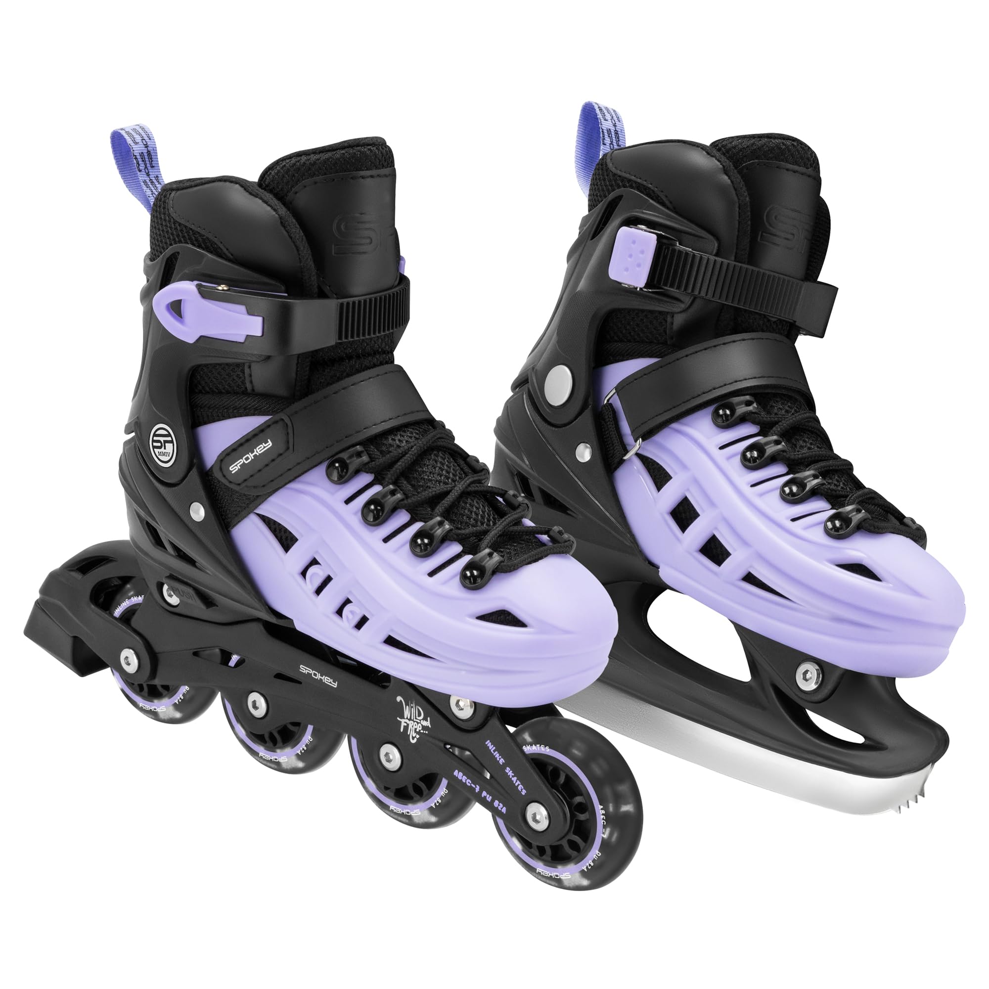 SPOKEY Zestaw 4 w 1 łyżworolki/triskates/łyżwy z regulacją, dla dzieci i młodzieży, z możliwością przebudowy na wrotki, rozmiary: 29-33, 34-38, 39-43