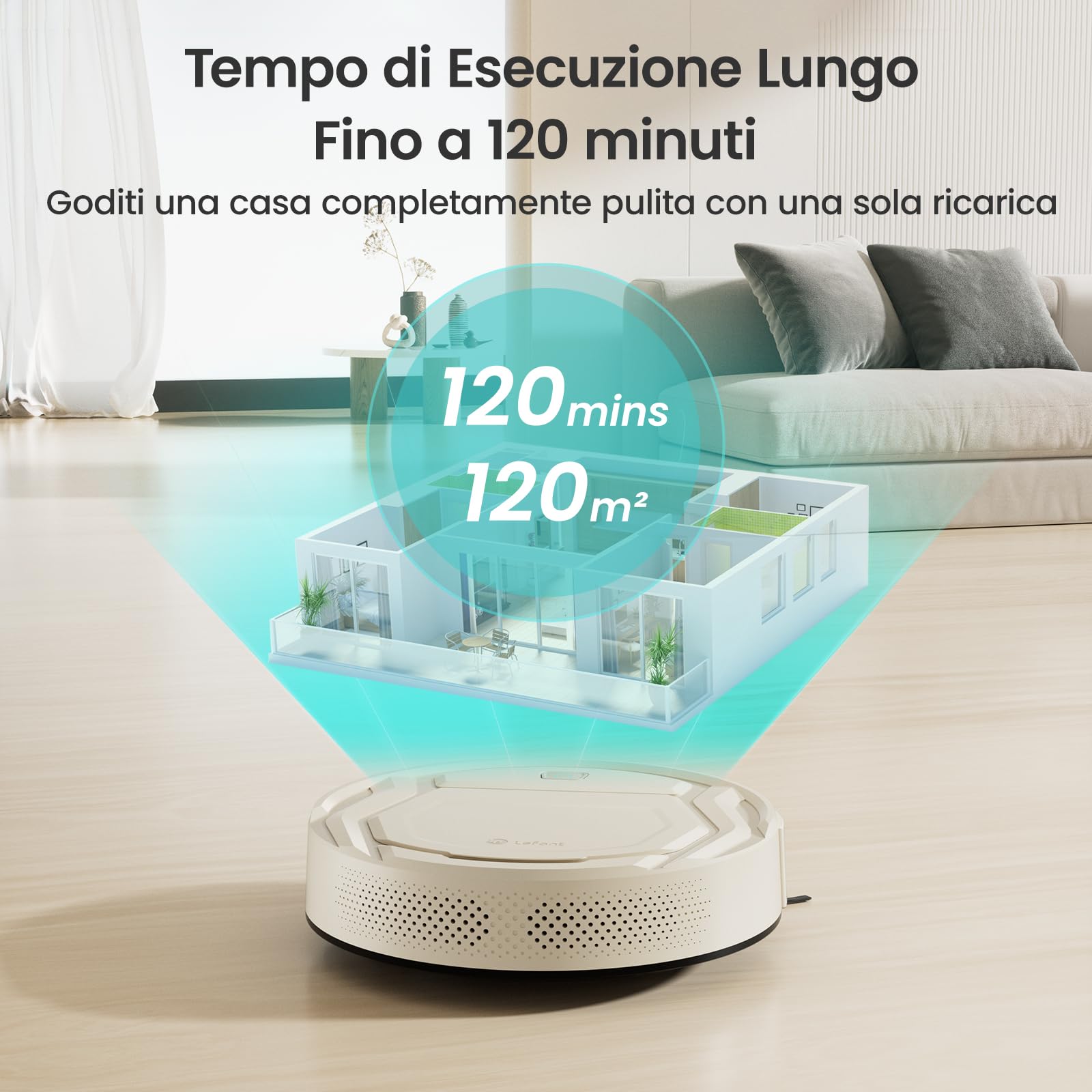 LEFANT M210 Robot Aspirapolvere, 2200Pa Aspirazione, 120 Minuti, Ultra Sottile 7,8cm, Senza Grovigli, App/Alexa/Google, Potenziamento Tappeto Ideale per Animali Domestici, Pavimenti Duri e Moquette