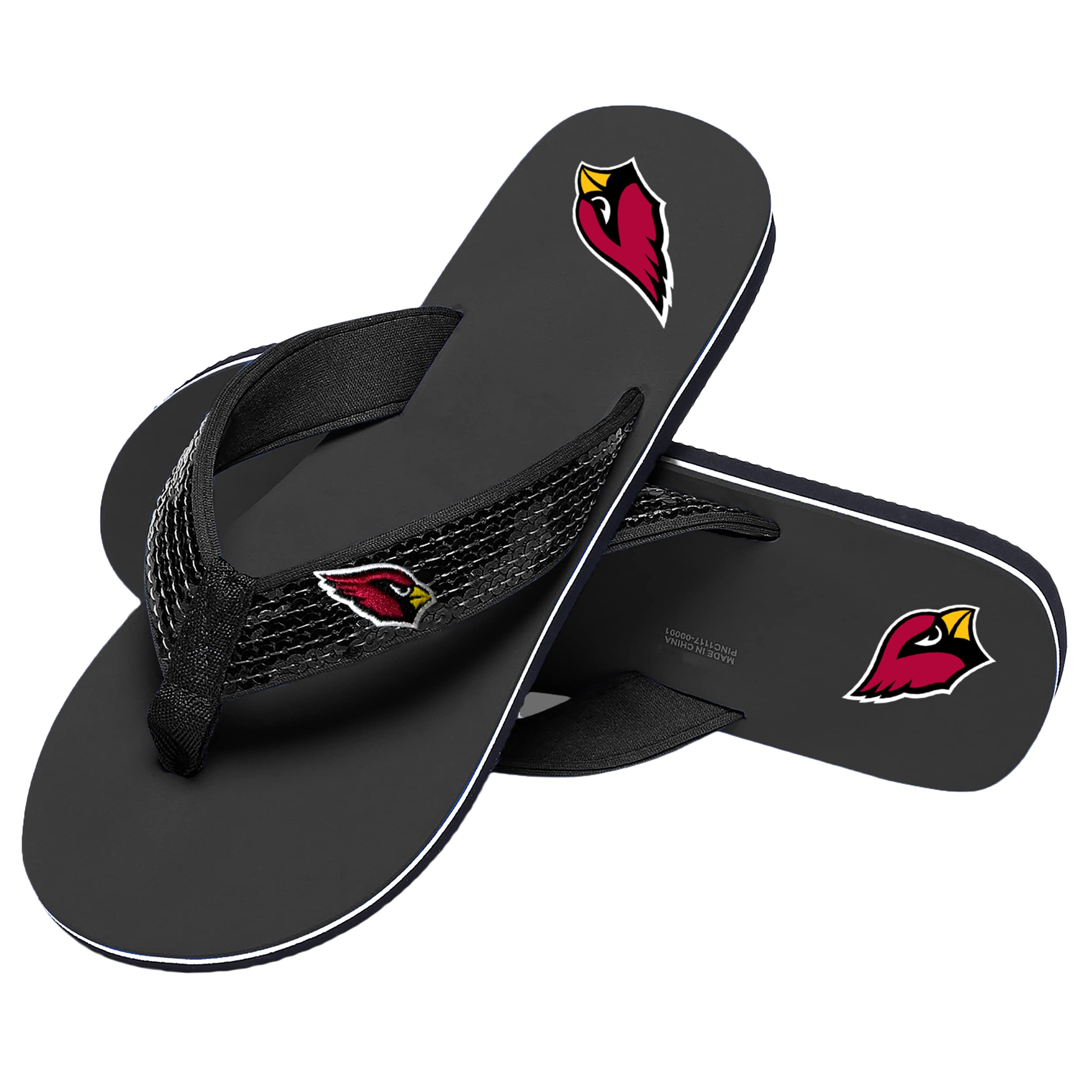 Womens NFL Team Logo Sequin Strap Sandals Flip Flops