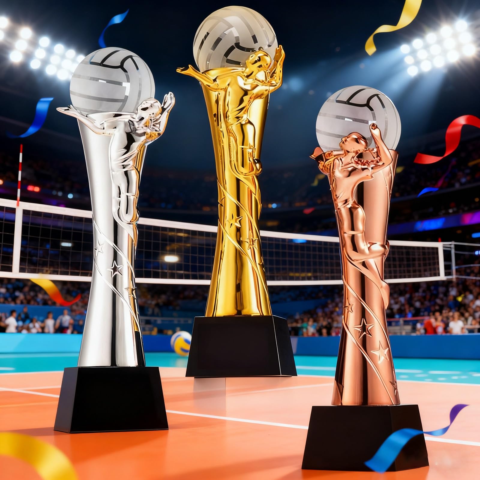 Trofeo De Voleibol para El Segundo Y Tercer Puesto del Torneo, Premio para Equipos Y Jugadores, Recuerdo Deportivo. La Base Se Puede Grabar.(Silver)