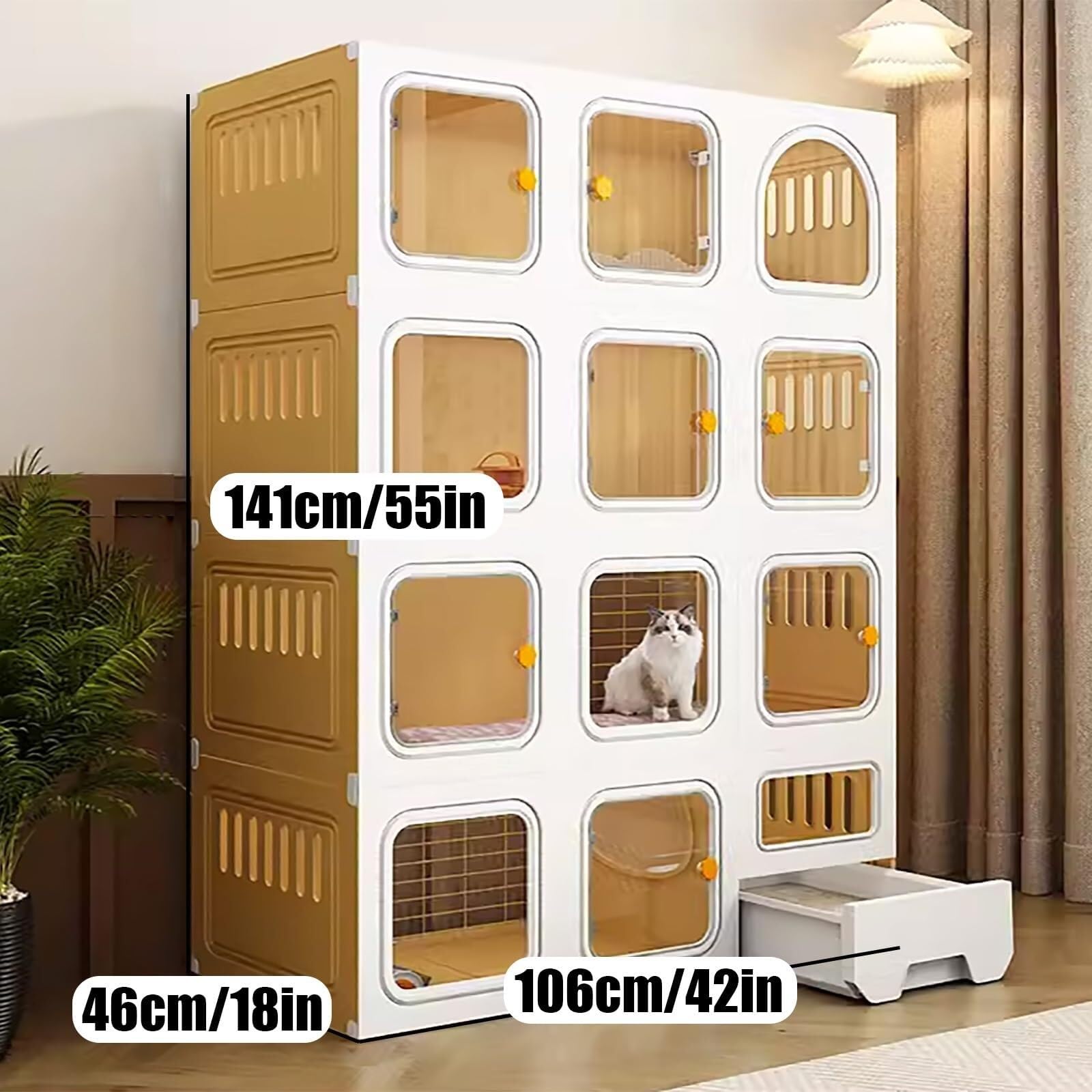Generic Recinzione per gabbia per gatti da interni, fai da te, con lettiera, amaca e spazio per 1-2 gatti, furetti, cincillà e conigli (106 x 46 x 141 cm (B))