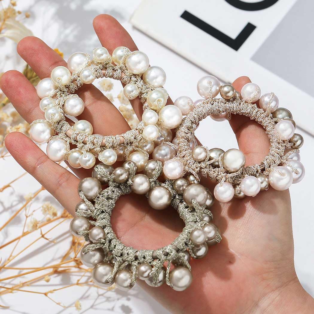 Women's Big Pearls Hair Rope Scrunchie – Decorative Bracelet-Style Hair Tie, Multicolor Imitation Pearl